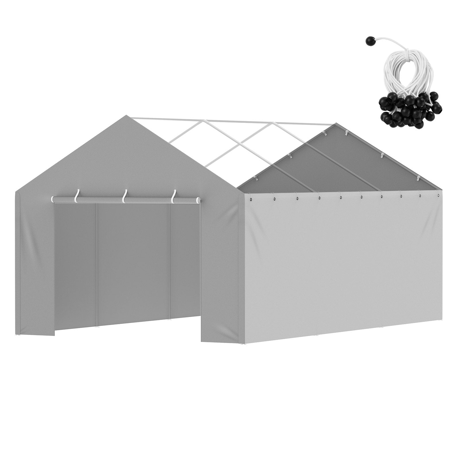 VEVOR Carport Replacement Canopy Cover Side Wall 6 x 3.6 m, Garage Tent Shelter Tarp Heavy-Duty Waterproof & UV Protected, Easy Installation with Ball Bungees,Grey (Top and Frame Not Included)