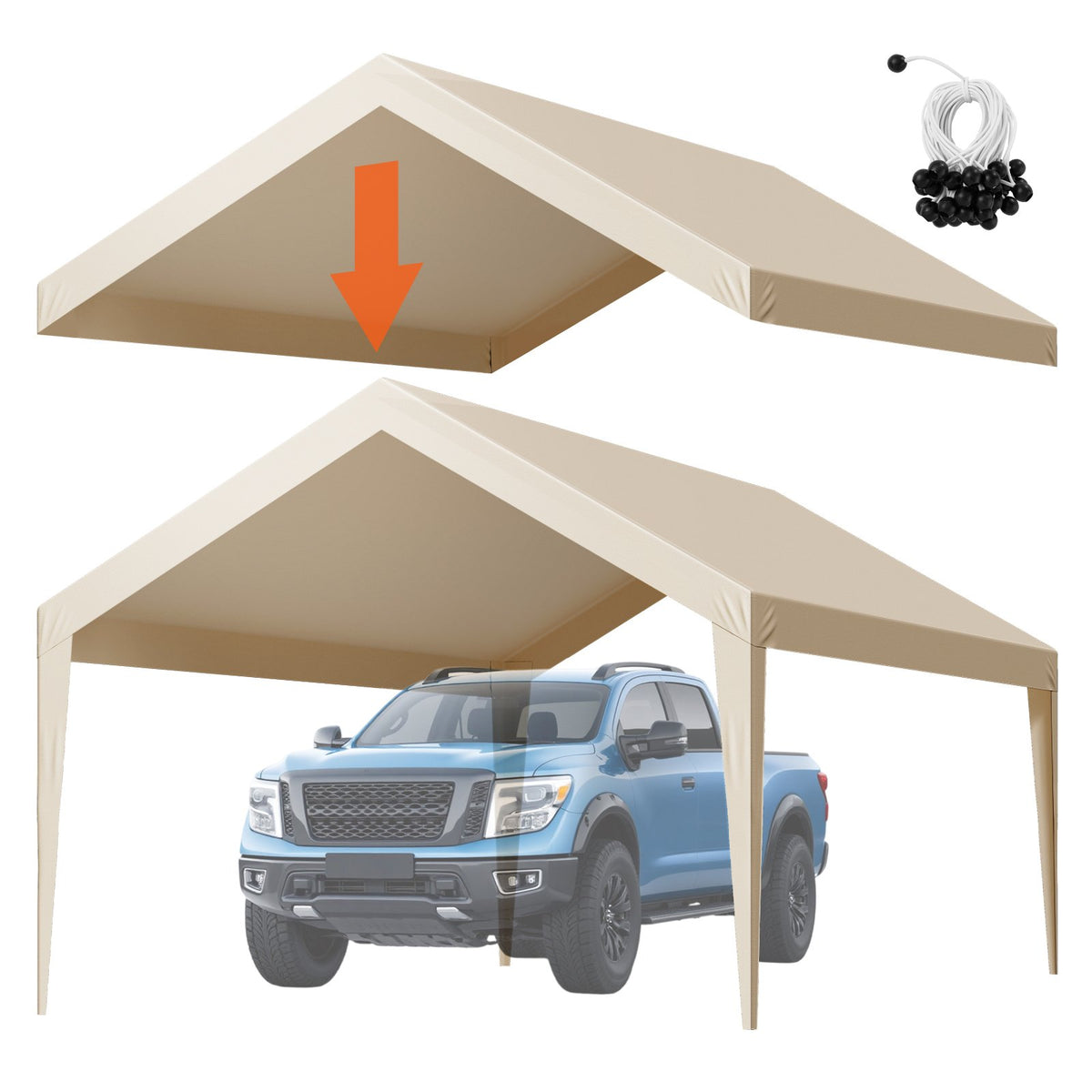 VEVOR Carport Replacement Canopy, 6 x 3.6 m Potable Garage Tent Top Tarp, UV-Resistant &amp; Waterproof Car Shelter Tarp, Heavy Duty Car Port Cover with Ball Buggees, Beige, Frame Not Included