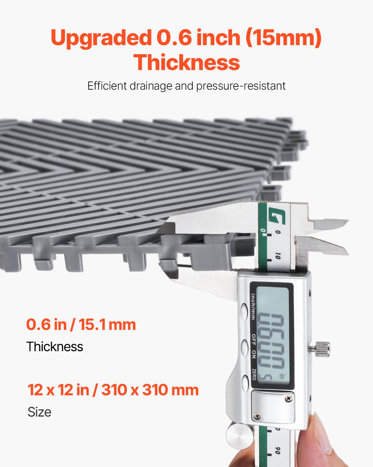 VEVOR Interlocking Drainage Mat, 31 x 31 cm Modular Interlocking Cushion, 50 Pcs Splicing Drainage Mats, Non-Slip Gray PP Drainage Floor Tile and Shower Mat, for Garage, Garden, Kitchen & Outdoor