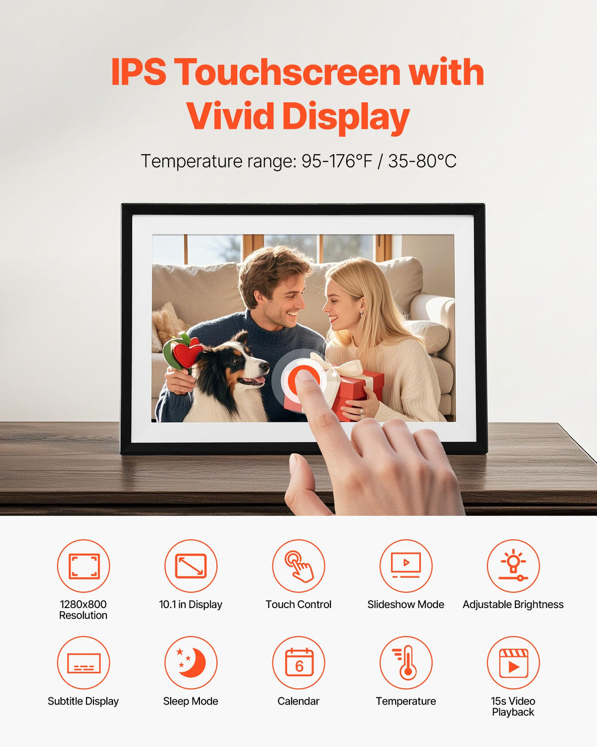 VEVOR 260 mm Digital Picture Frame 32GB Touchscreen 2-Pack Wi-Fi Photo Frames