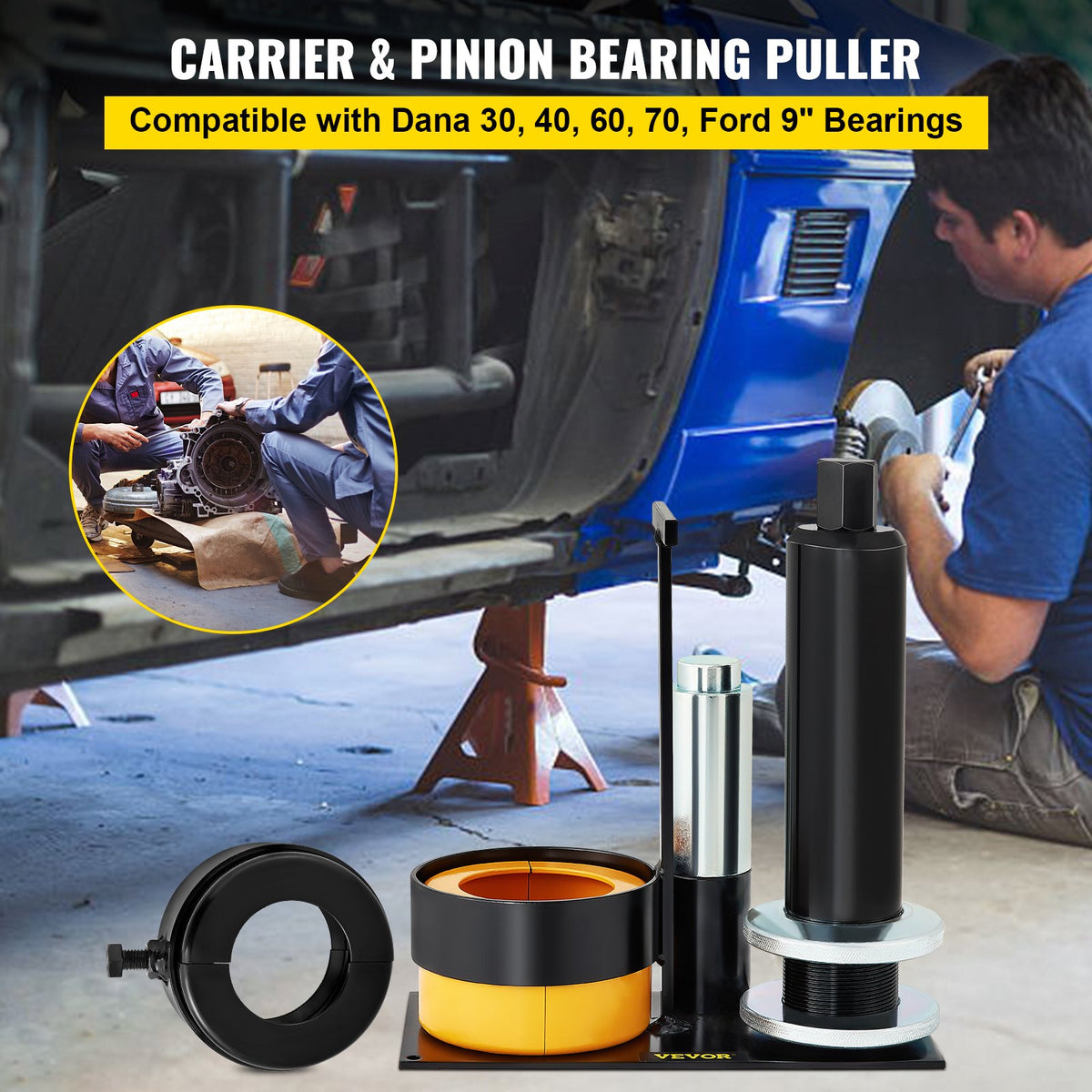 VEVOR Carrier & Pinion Bearing Puller, Compatible with Dana 30, 40, 60, 70, Ford 9\" Bearings, Pinion Puller Tool with 2 Clamshells, 45# Steel Clamshell Carrier Bearing Puller for Auto Repair