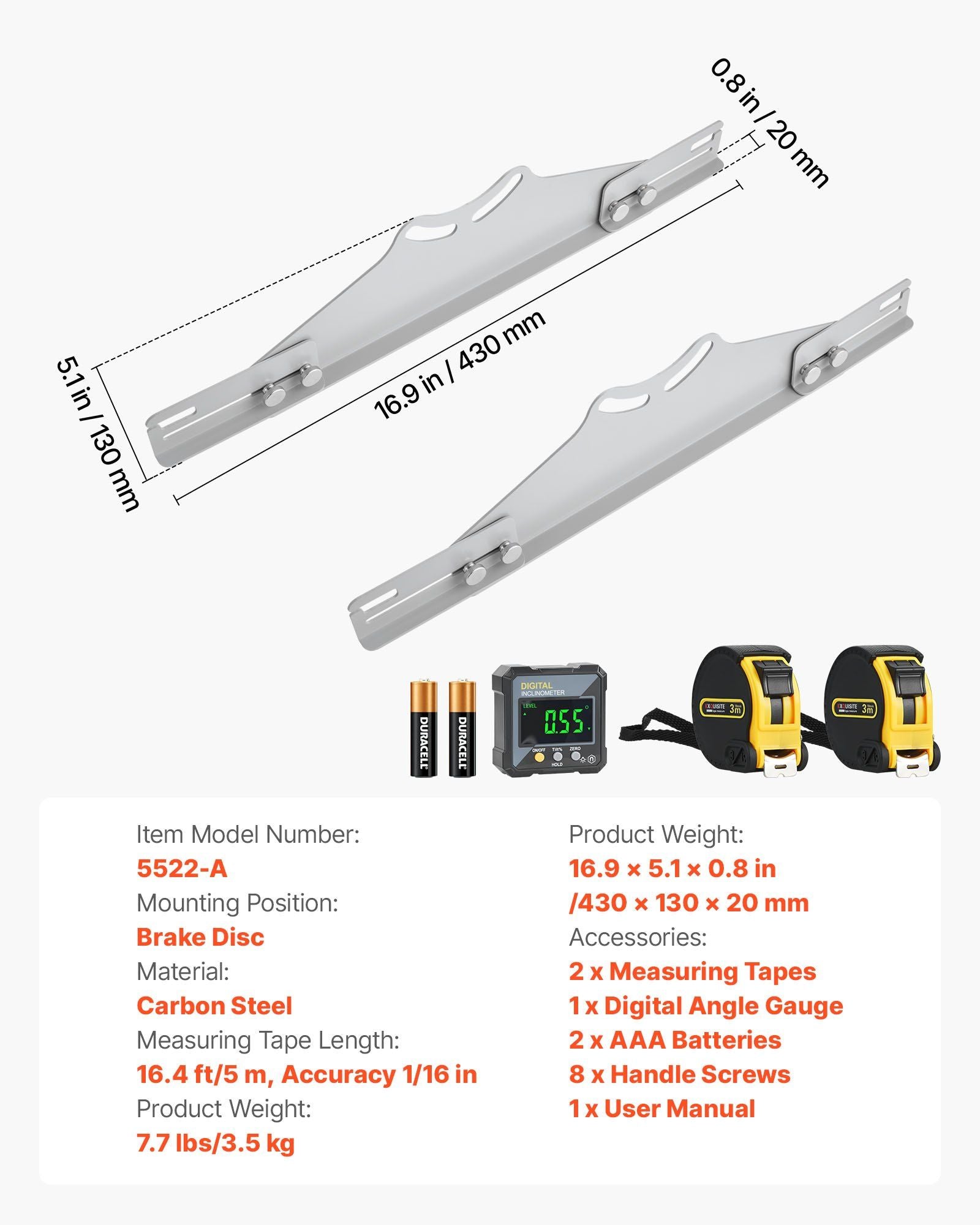 Wheel Alignment Tool, 2 PCS Carbon Steel Heavy Duty Toe & Camber Alignment Plates with Digital Angle Finder, 2 Measuring Tapes, Accurate Automotive Wheel Tools for Home Use, Fits Car Truck SUV