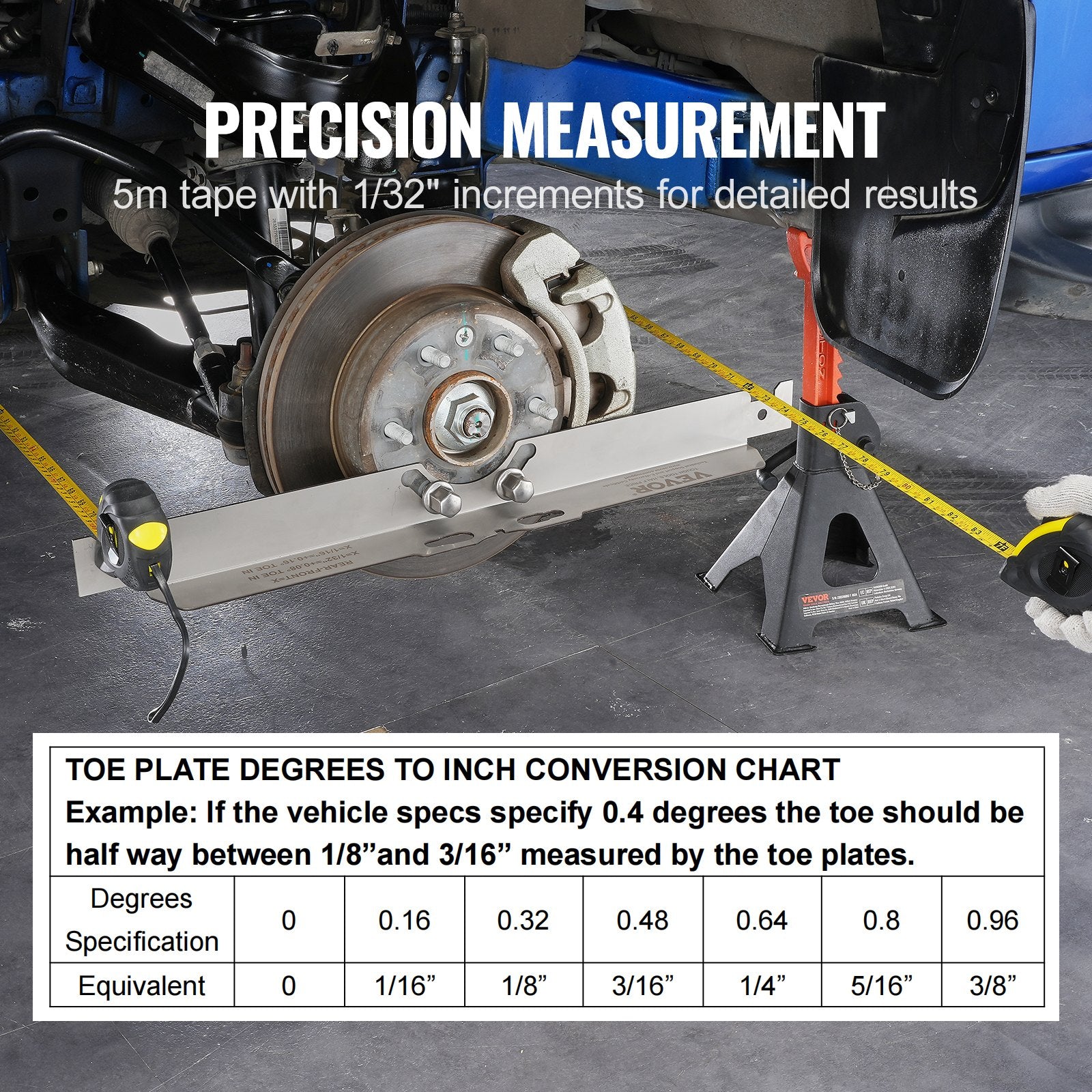 VEVOR Wheel Alignment Tool, 2-Pack Toe Alignment Toe Plates, Stainless Steel Wheel Alignment Tool Plate, Toe Angle Accurate Measurement, Includes 2 Measuring Tapes & Conversion Chart