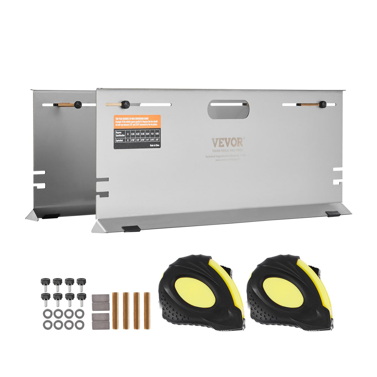 VEVOR Wheel Alignment Tool, 2-Pack Alignment Tool Toe Plates, Stainless Steel Toe Angle Measurement Tool Plate, 4 Alignment Rods and Magnetic Slots, Includes Measuring Tapes & Conversion Chart