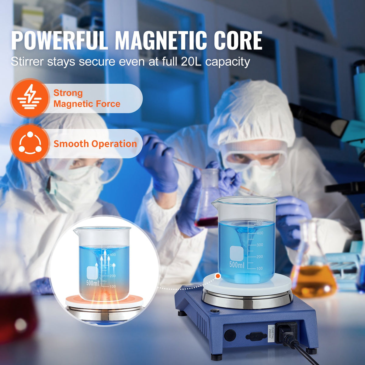 VEVOR Magnetic Stirrer Stir Plate Kit 0-1500 RPM Adjustable Speed Max 22L
