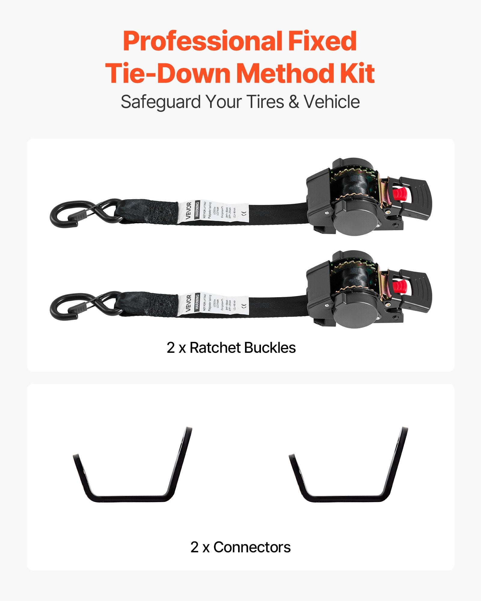 VEVOR Wheel Chock Tie-Down Kit, Fixed Trailer Tie Down Strap, Car Tie Down Kit with S-Hook, Break Strength 748 kg & Working Load 250 kg Motorcycle Tie-Down System for Trailers, Boats, Snowmobiles