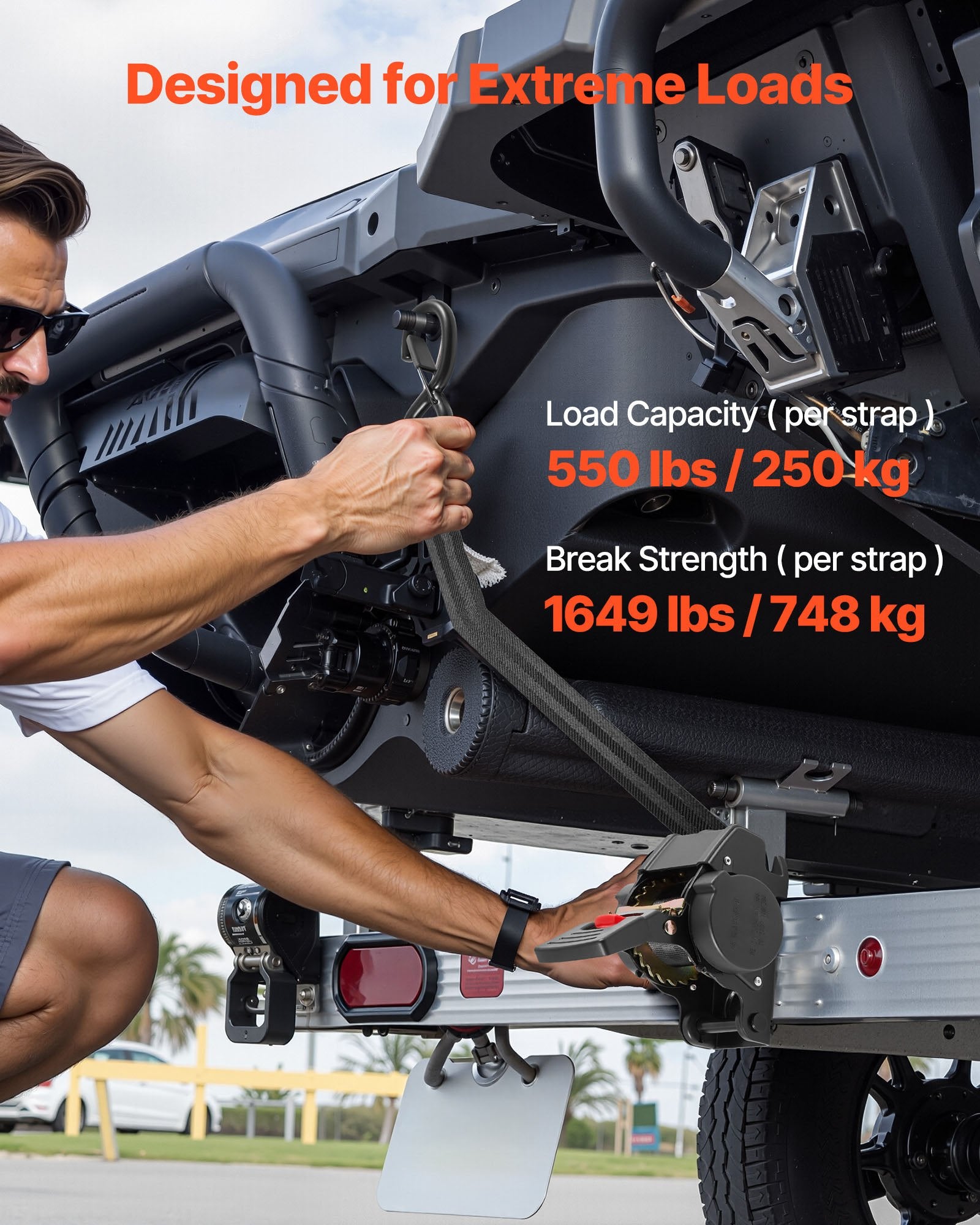 VEVOR Wheel Chock Tie-Down Kit, Fixed Trailer Tie Down Strap, Car Tie Down Kit with S-Hook, Break Strength 748 kg & Working Load 250 kg Motorcycle Tie-Down System for Trailers, Boats, Snowmobiles