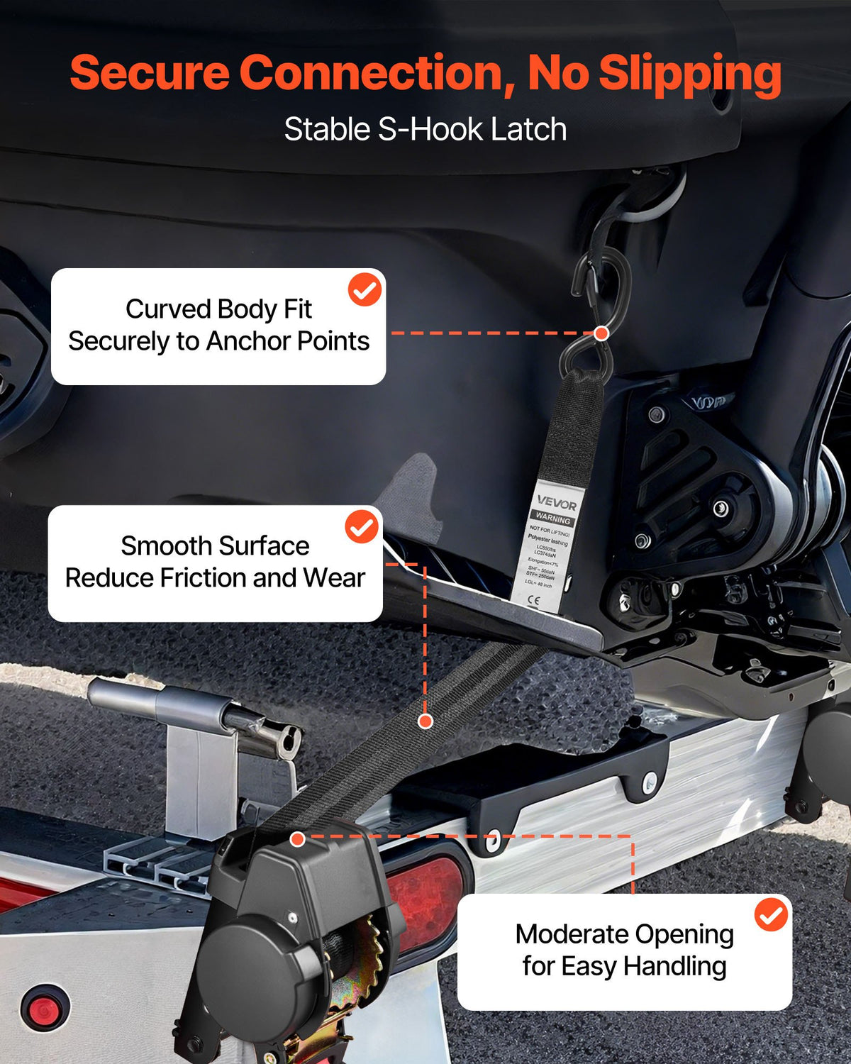 VEVOR Wheel Chock Tie-Down Kit, Fixed Trailer Tie Down Strap, Car Tie Down Kit with S-Hook, Break Strength 748 kg & Working Load 250 kg Motorcycle Tie-Down System for Trailers, Boats, Snowmobiles
