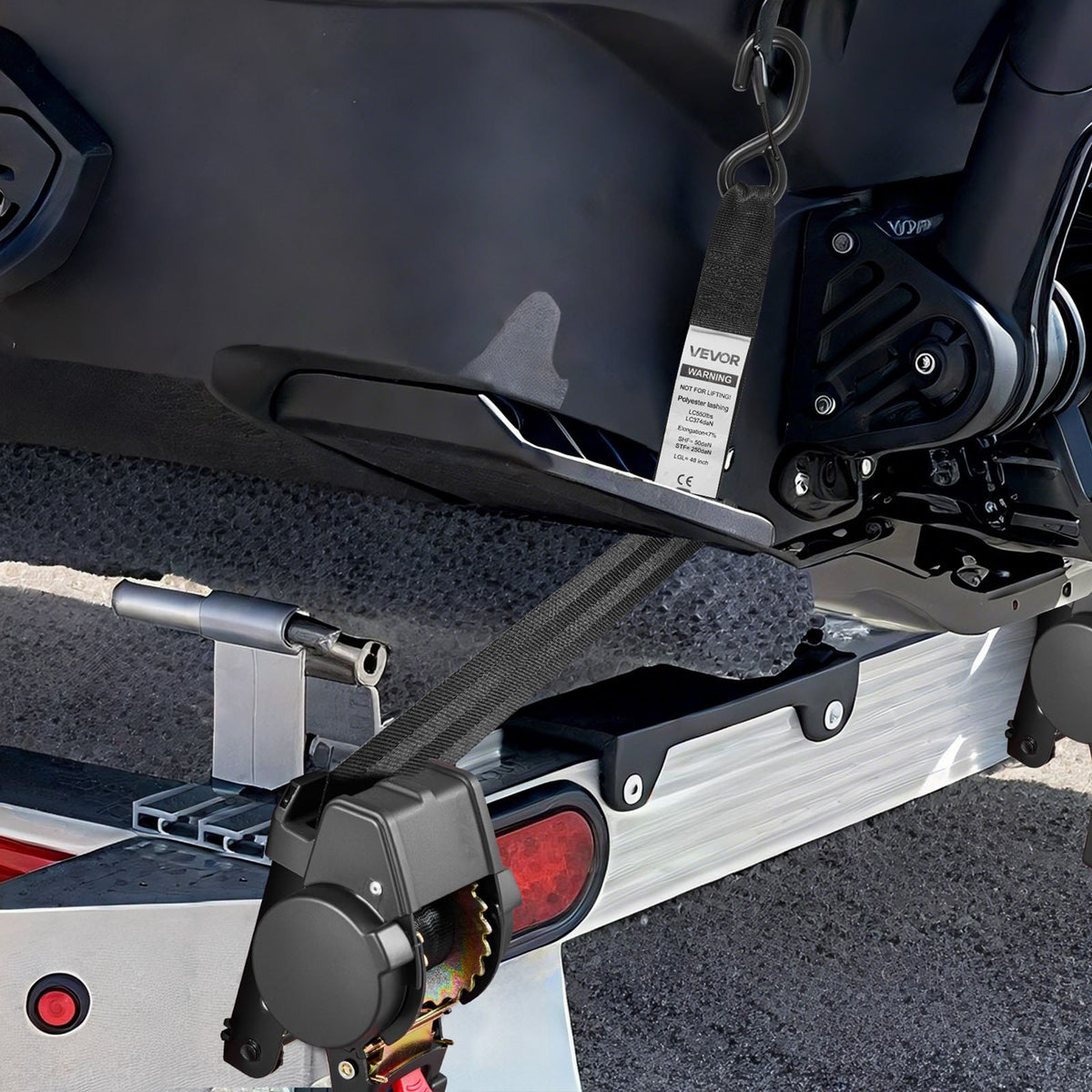 VEVOR Wheel Chock Tie-Down Kit, Fixed Trailer Tie Down Strap, Car Tie Down Kit with S-Hook, Break Strength 748 kg & Working Load 250 kg Motorcycle Tie-Down System for Trailers, Boats, Snowmobiles