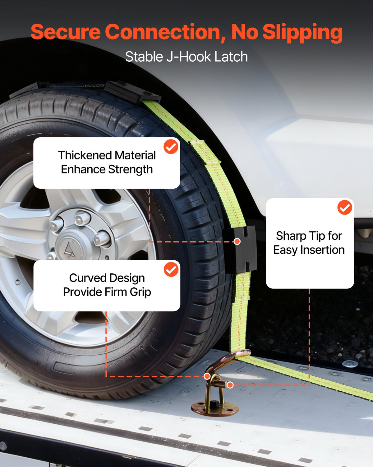 VEVOR Wheel Chock Tie-Down Kit, Deck-Style Trailer Tie Down Strap, Car Tie Down Kit with J-Hook, Break Strength 4540 kg & Working Load 1512 kg Motorcycle Tie-Down System for SUVs, Trailers, Trucks