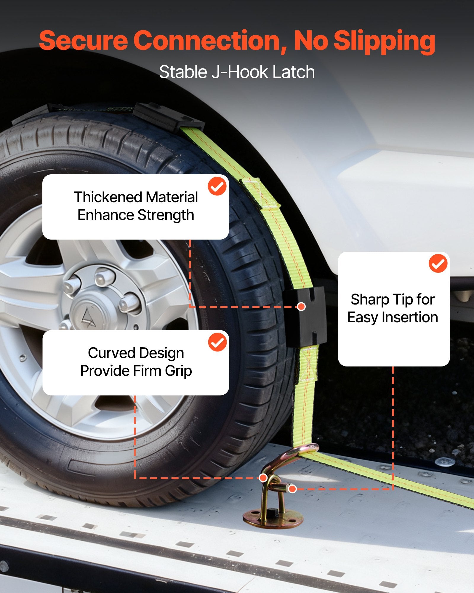VEVOR Wheel Chock Tie-Down Kit, Deck-Style Trailer Tie Down Strap, Car Tie Down Kit with J-Hook, Break Strength 4540 kg & Working Load 1512 kg Motorcycle Tie-Down System for SUVs, Trailers, Trucks
