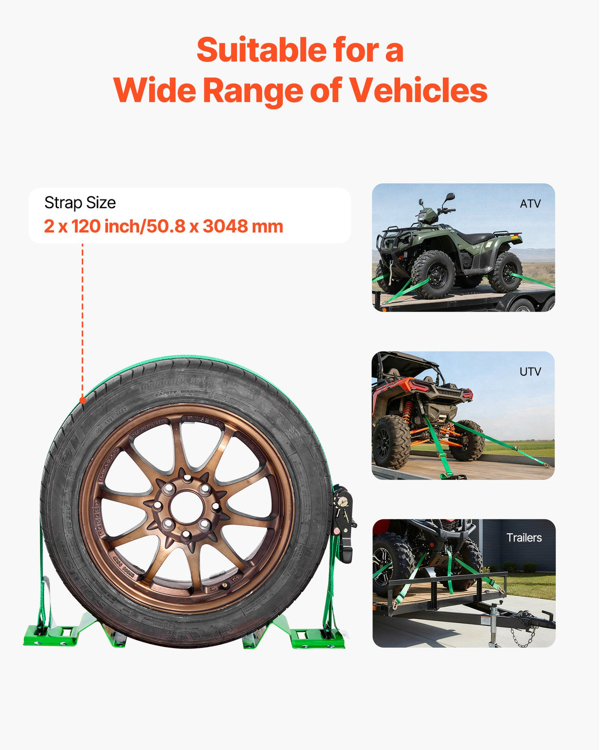 VEVOR Wheel Chock Tie-Down Kit, Chock-Style Trailer Tie Down Strap, Car Tie Down Kit with Buckle, Break Strength 1986.73 kg & Working Load 662 kg Motorcycle Tie-Down System for ATVs, UTVs & Trailers