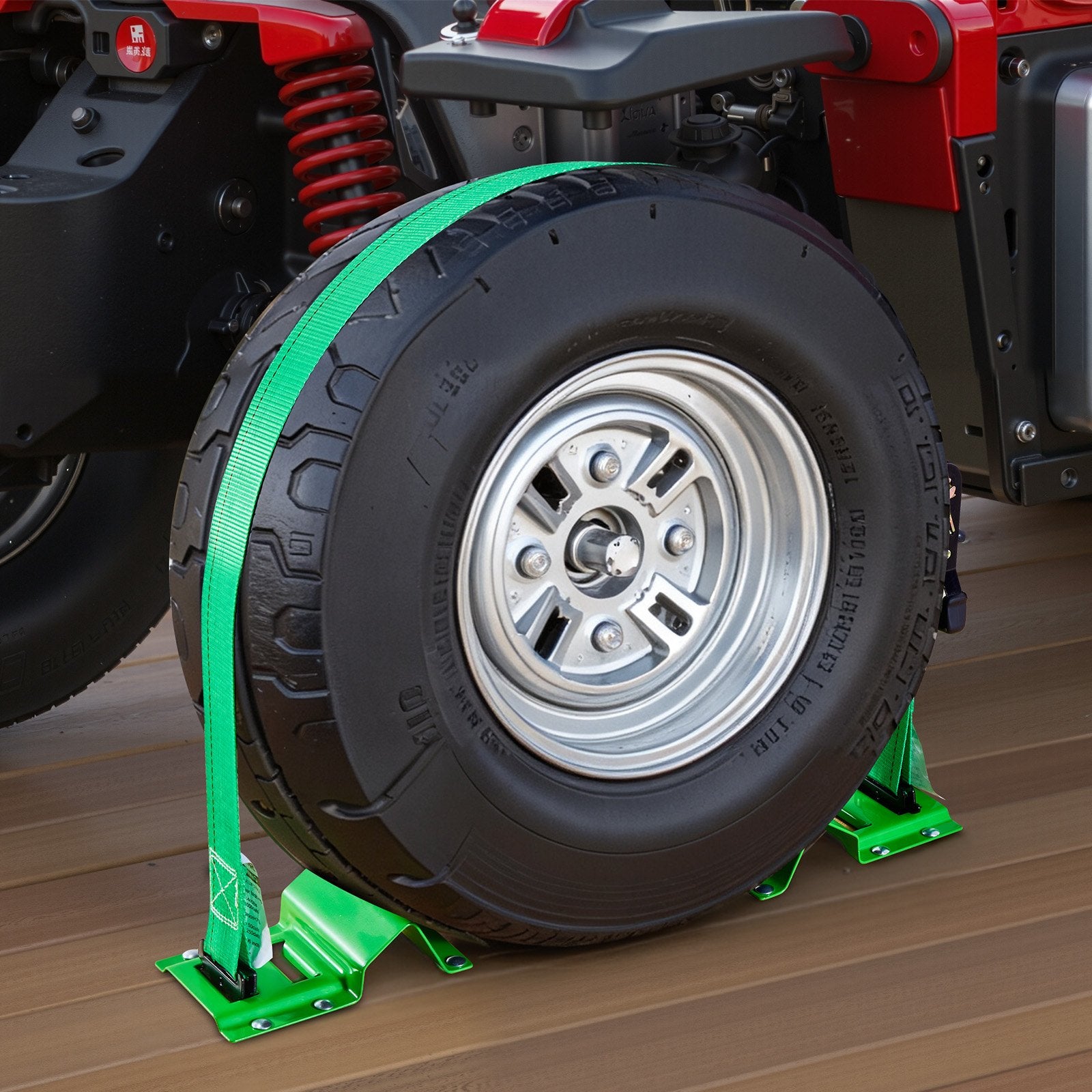 VEVOR Wheel Chock Tie-Down Kit, Chock-Style Trailer Tie Down Strap, Car Tie Down Kit with Buckle, Break Strength 1986.73 kg & Working Load 662 kg Motorcycle Tie-Down System E-Hooks for ATVs, UTVs