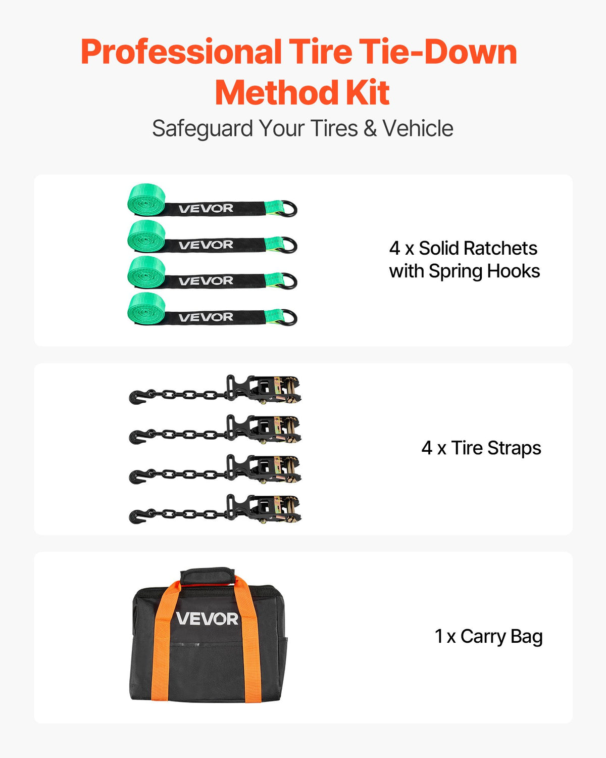 VEVOR Wheel Chock Tie-Down Kit, Tire-Style Tow Dolly Strap, Car Tie Down Kit with Heavy-Duty Hook, Break Strength 4540 kg & Working Load 1512 kg Motorcycle Tie-Down System with O-Ring for ATV, SUV