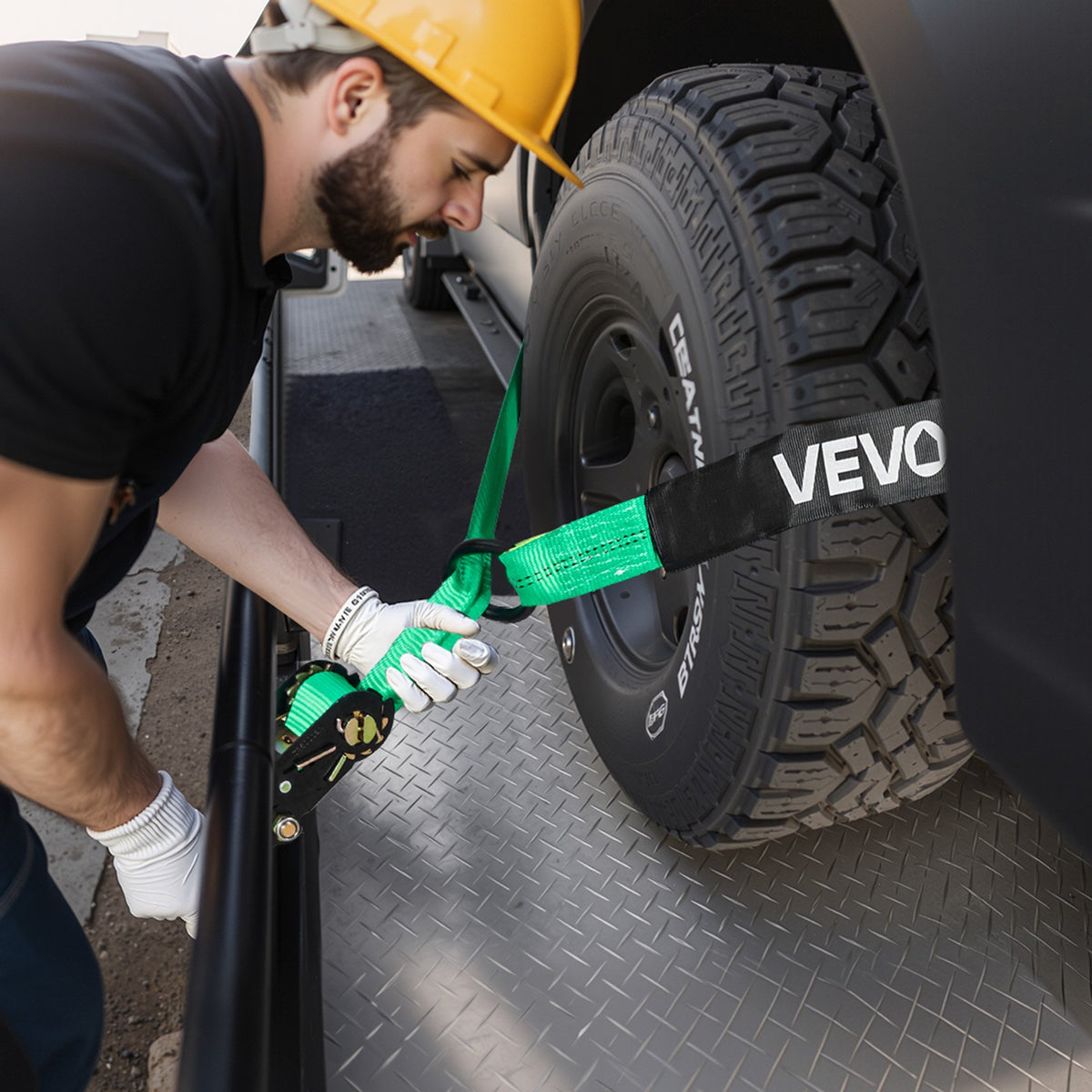 VEVOR Wheel Chock Tie-Down Kit, Tire-Style Tow Dolly Strap, Car Tie Down Kit with Heavy-Duty Hook, Break Strength 4540 kg & Working Load 1512 kg Motorcycle Tie-Down System with O-Ring for ATV, SUV