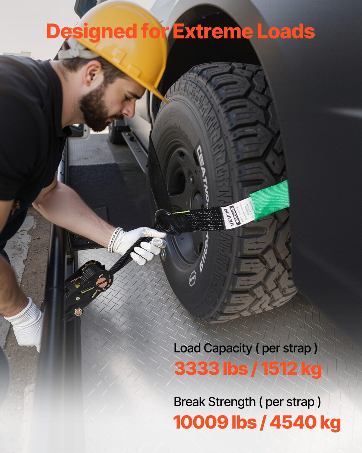 Wheel Chock Tie-Down Kit, Tire-Style Tow Dolly Strap, Car Tie Down Kit with Heavy-Duty Hook, Break Strength 4540 kg & Working Load 1512 kg Motorcycle Tie-Down System for ATV, SUV, Trailer