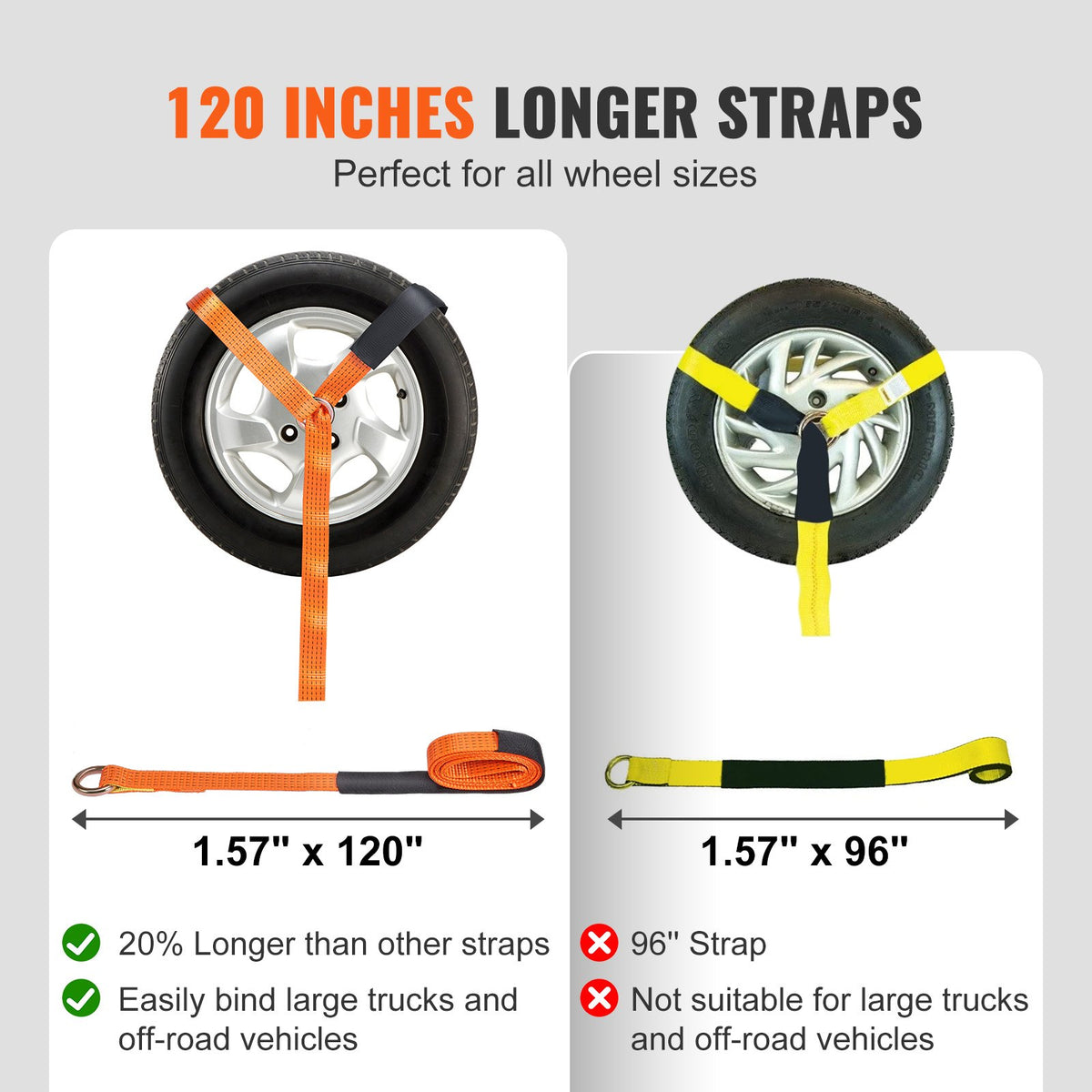 VEVOR Ratchet Tie Down Straps Kit, 5.08" x 304.8" Tire Straps, 2500kgs Working Load, 11023 LBS Breaking Strength, Car Tie Down Straps with Snap Hooks for Passenger Car, Truck, Trailer, 4-Pack