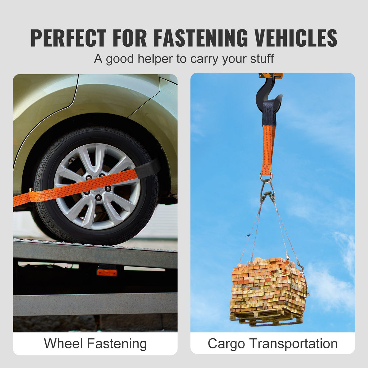 VEVOR Ratchet Tie Down Straps Kit, 5.08" x 304.8" Tire Straps, 2500kgs Working Load, 11023 LBS Breaking Strength, Car Tie Down Straps with Snap Hooks for Passenger Car, Truck, Trailer, 4-Pack