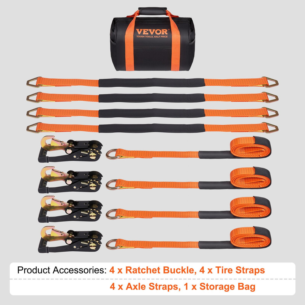 VEVOR Ratchet Tie Down Straps Kit, 5.08" x 304.8" Tire Straps, 2500kgs Working Load, 11023 LBS Breaking Strength, Car Tie Down Straps with Snap Hooks for Passenger Car, Truck, Trailer, 4-Pack