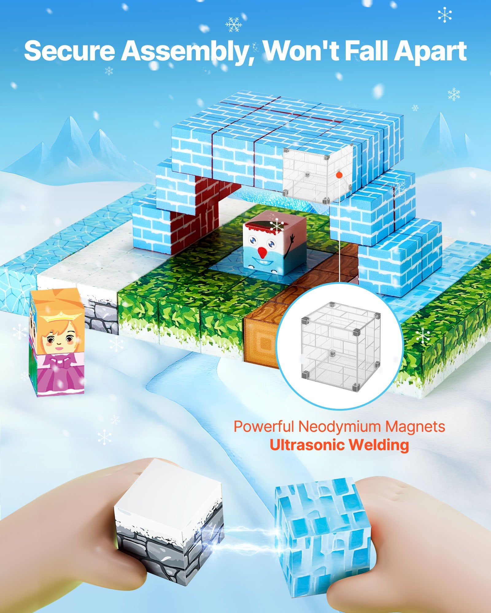 VEVOR Magnetic Blocks, 150 PCS Glacier Castle Set, Magnetic Building Cubes for Kids, STEM Montessori Sensory Toys for Christmas Birthday Gift, Construction Stacking Toy for 3+ Years Old Boys & Girls