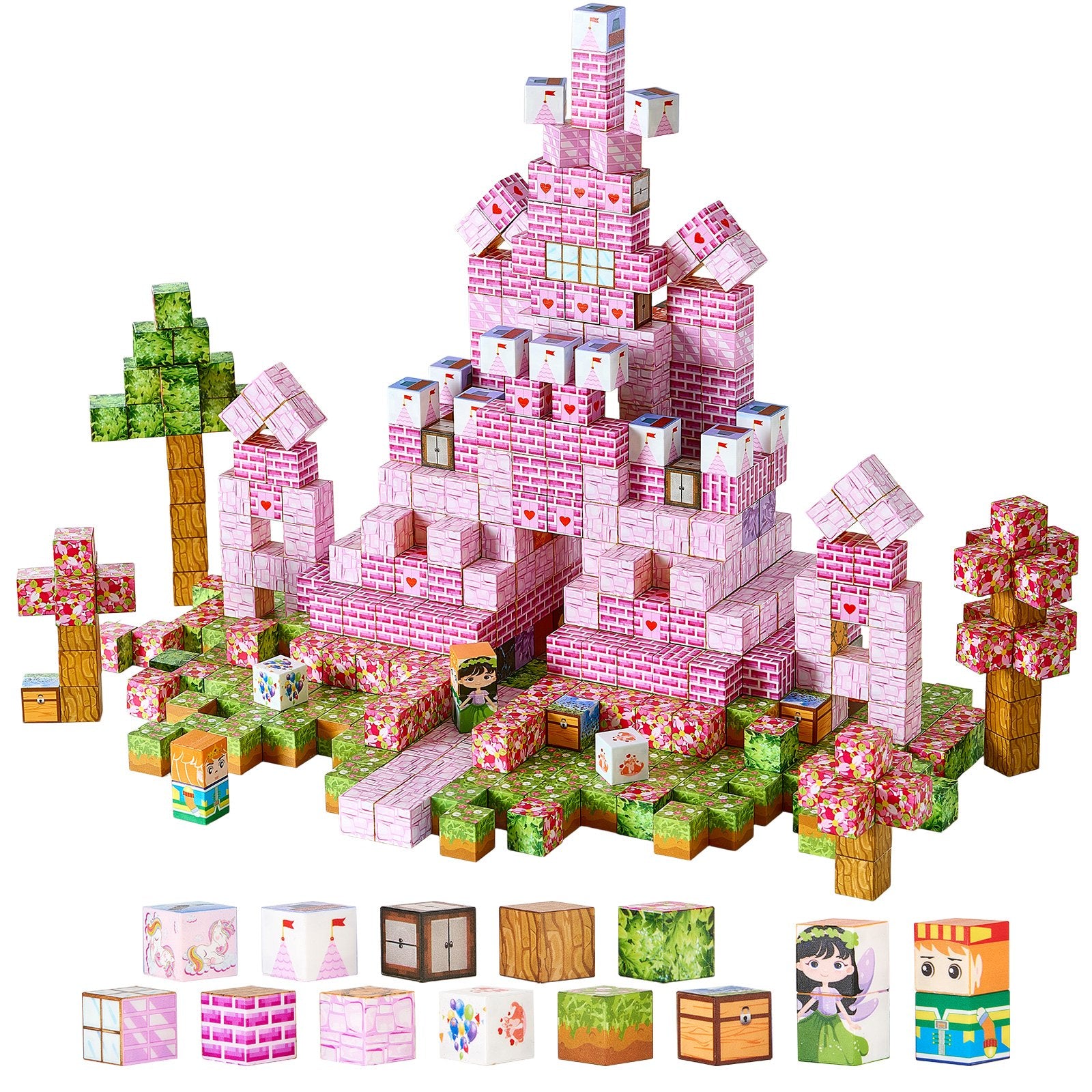 VEVOR Magnetic Blocks, 100 PCS Princess Castle Set, Magnetic Building Cubes for Kids, STEM Montessori Sensory Toys for Christmas Birthday Gift, Construction Stacking Toy for 3+ Years Old Boys & Girls