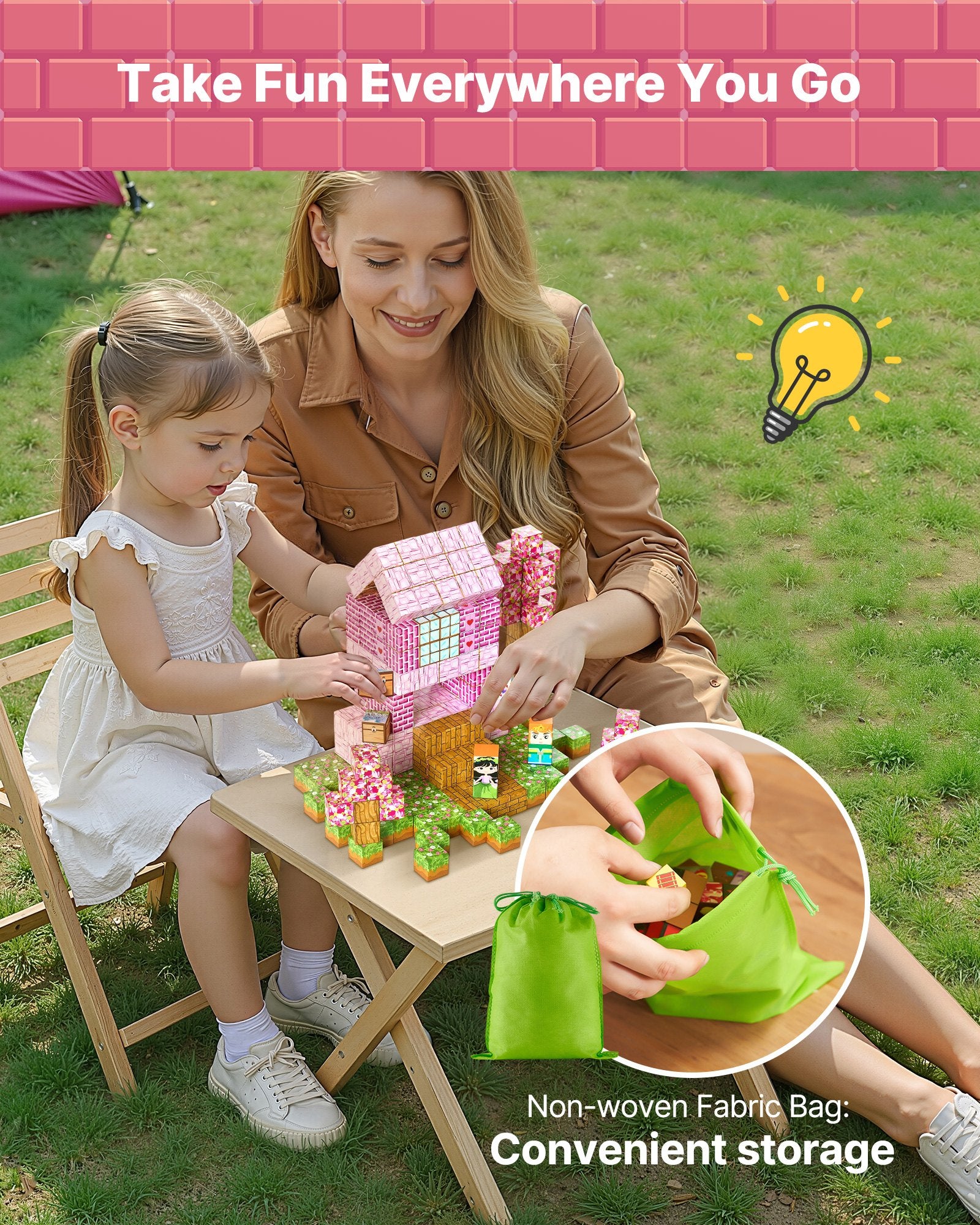 VEVOR Magnetic Blocks, 100 PCS Princess Castle Set, Magnetic Building Cubes for Kids, STEM Montessori Sensory Toys for Christmas Birthday Gift, Construction Stacking Toy for 3+ Years Old Boys & Girls