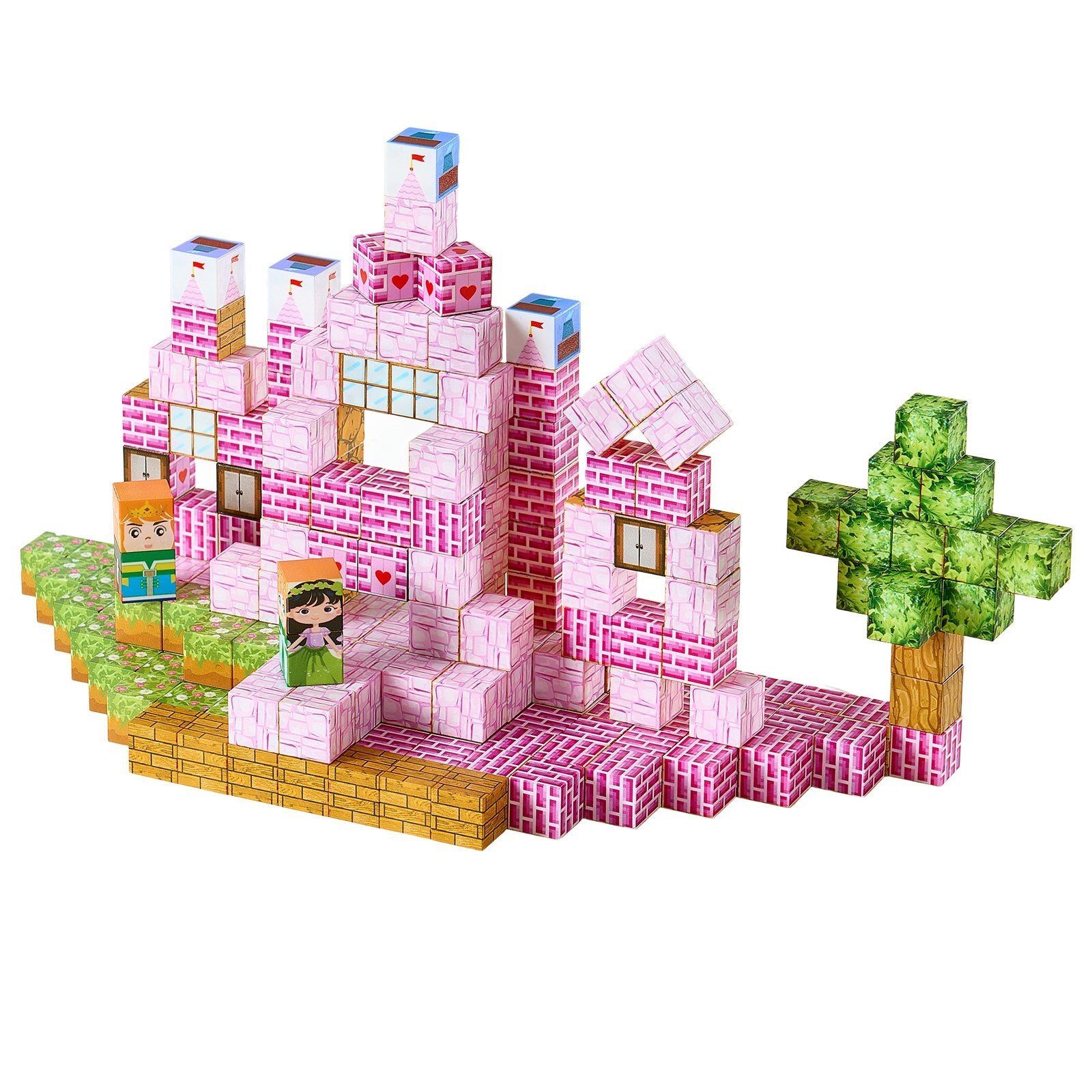 VEVOR Magnetic Blocks, 100 PCS Princess Castle Set, Magnetic Building Cubes for Kids, STEM Montessori Sensory Toys for Christmas Birthday Gift, Construction Stacking Toy for 3+ Years Old Boys & Girls