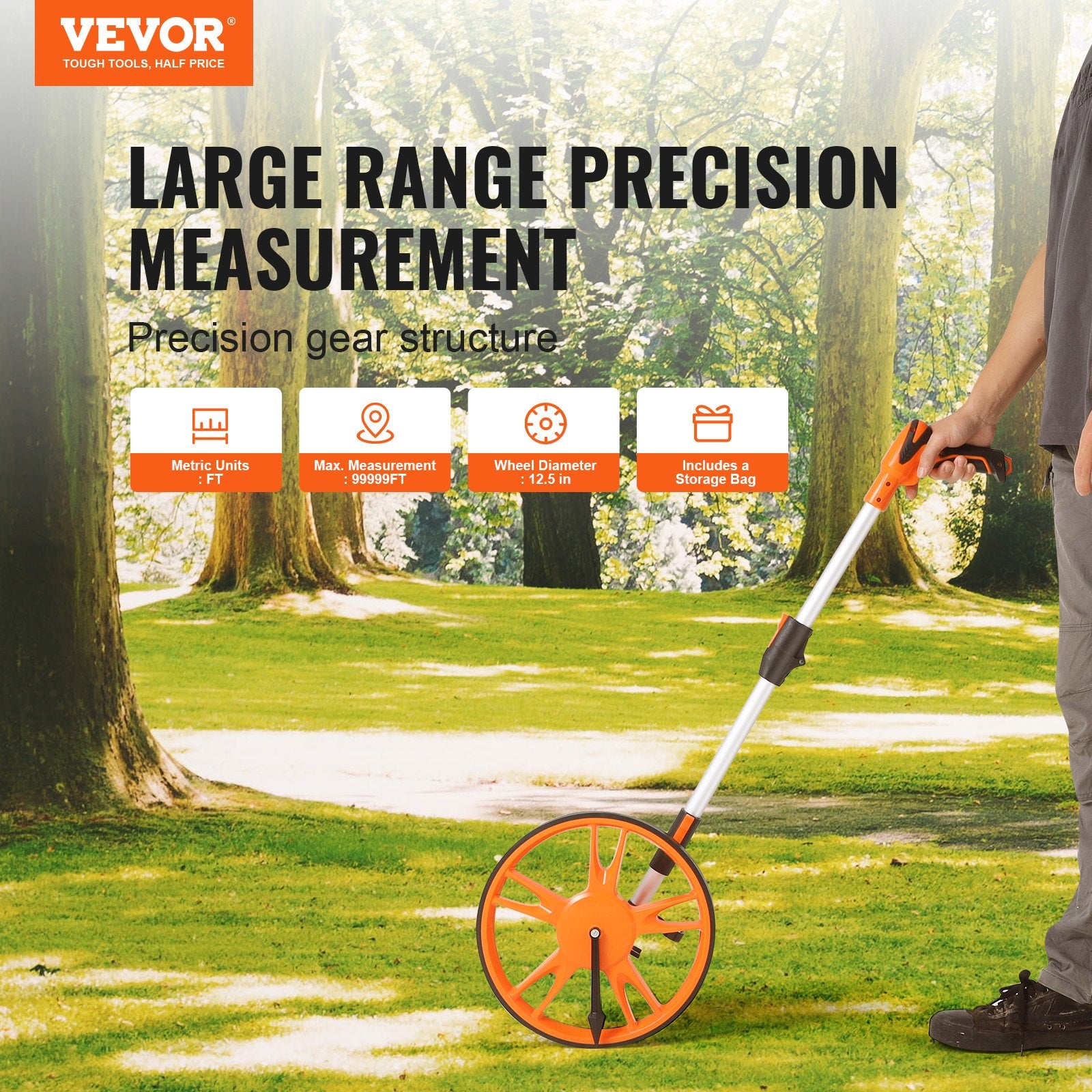 VEVOR Measuring Wheel 12.5” Road Runner Distance Telescoping Handle w/ Back Bag
