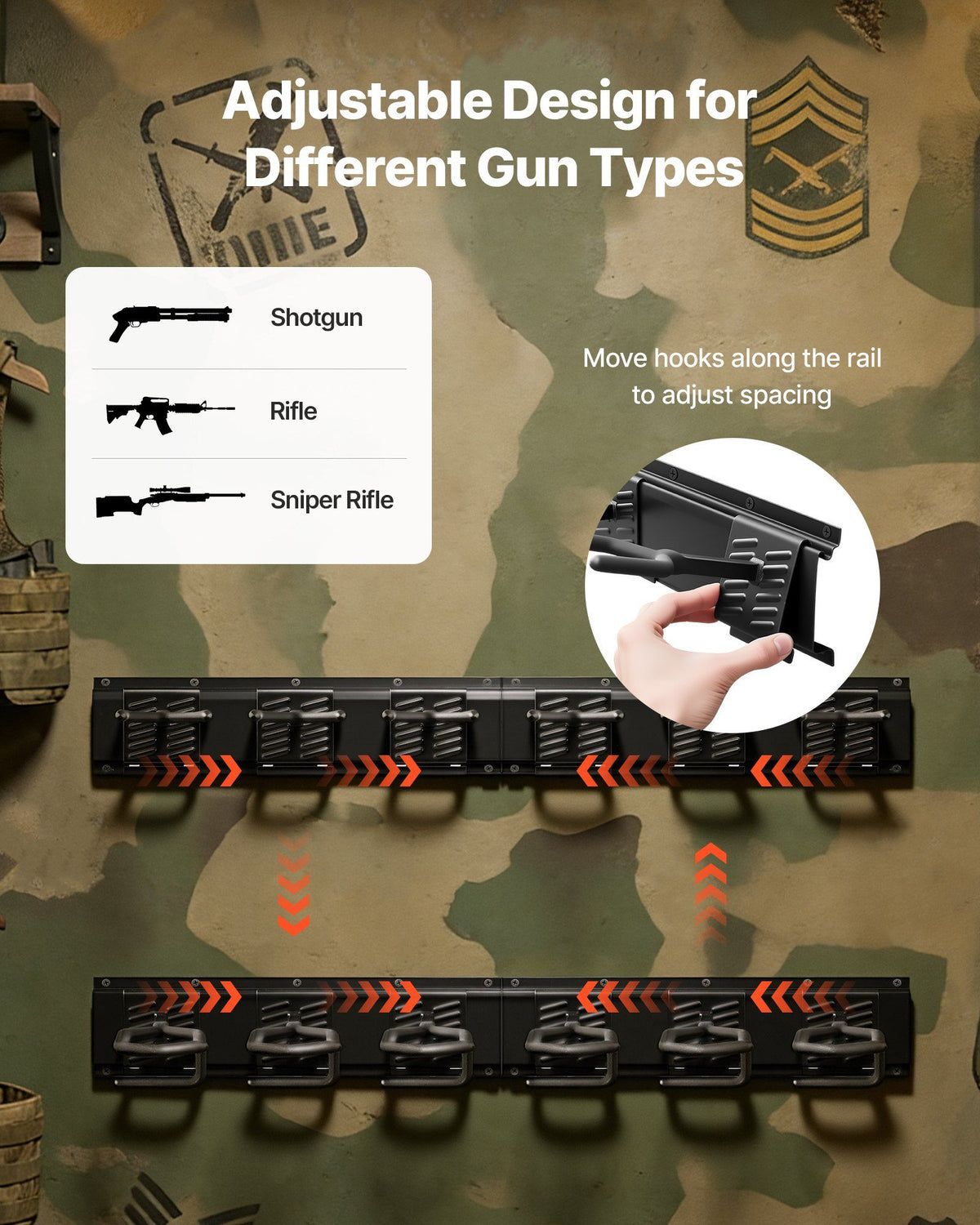 Indoor Gun Rack, Heavy Duty Steel, Wall Mount Rifle and Shotgun Rack, 8 Slots for Long Guns, Gun Display Rifle Storage Holder with Screws, for Home Garage Office Retail Shop Hunting Cabin Wall