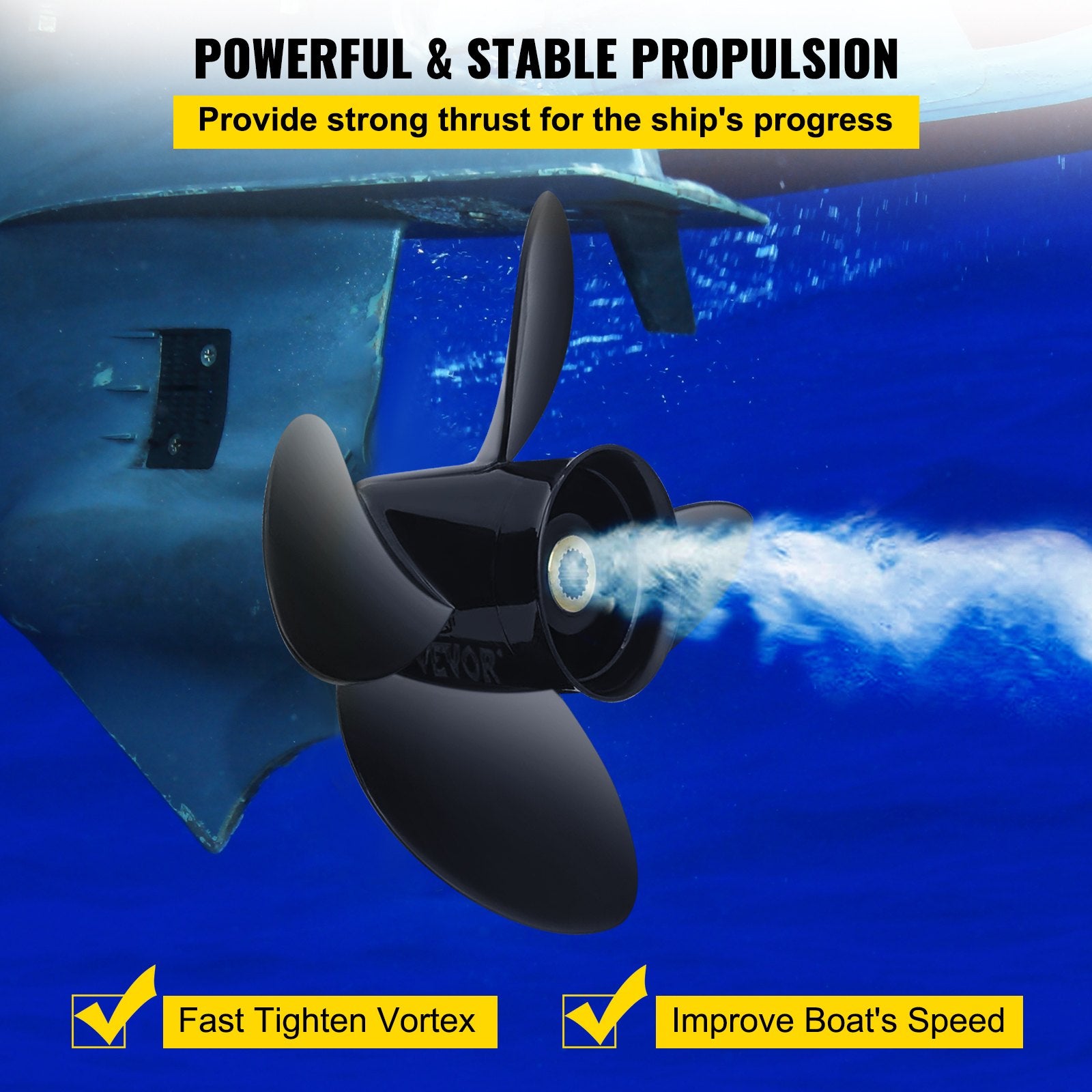 VEVOR Outboard Propeller, Replace for OEM 3587522, 4-Blade 14 1/4\" x 19\" Pitch Aluminium Boat Propeller, Compatible with Volvo Penta SX Drive All Models, with 19 Tooth Splines, RH