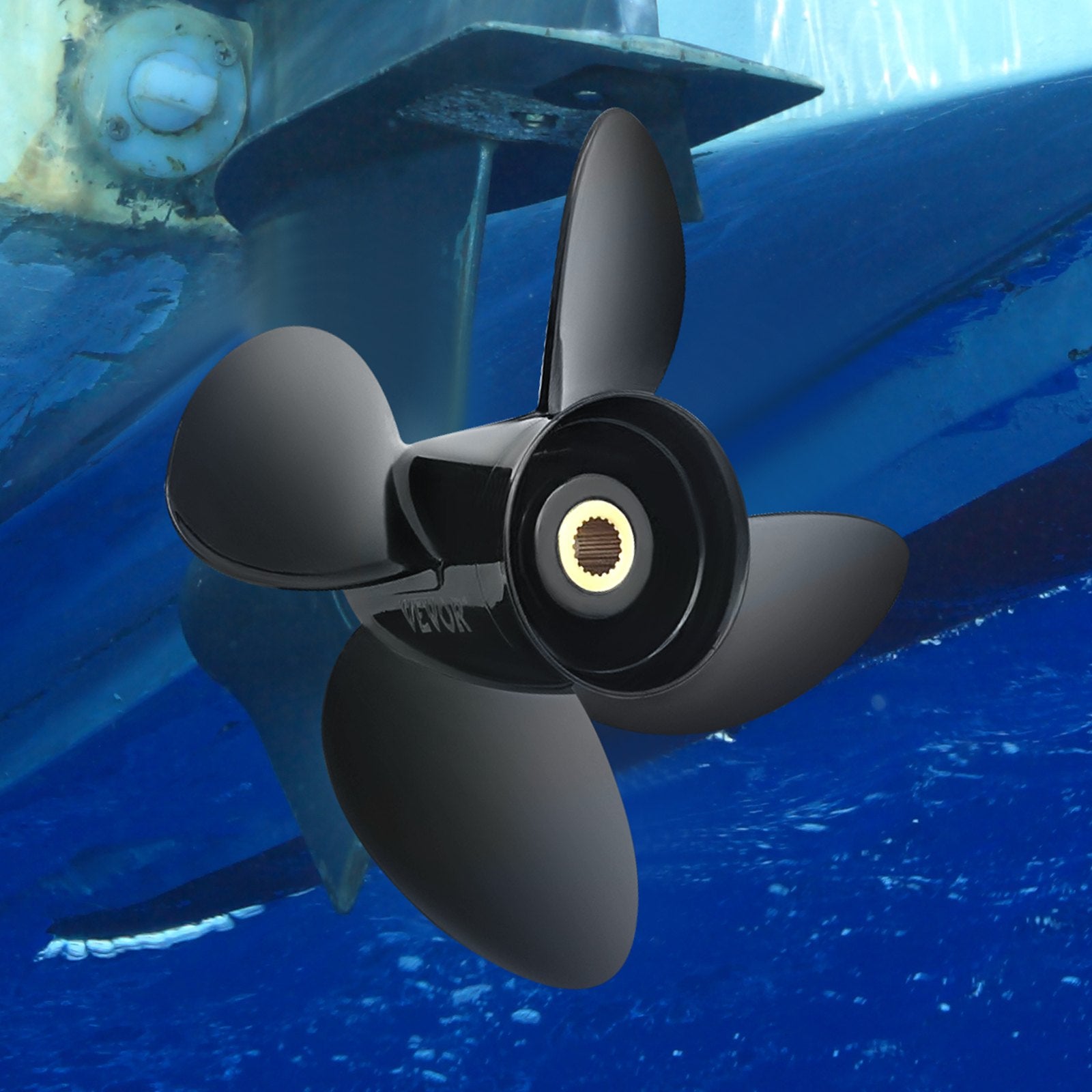 VEVOR Outboard Propeller, Replace for OEM 3587522, 4-Blade 14 1/4\" x 19\" Pitch Aluminium Boat Propeller, Compatible with Volvo Penta SX Drive All Models, with 19 Tooth Splines, RH