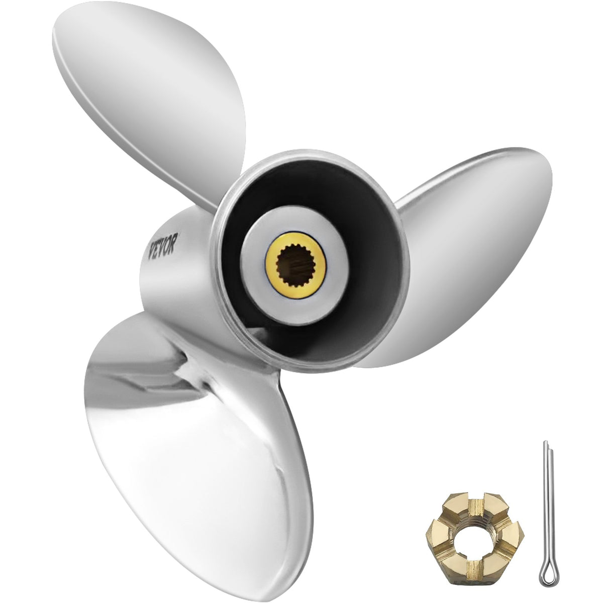 VEVOR Outboard Propeller, Replace for OEM 3860709, 3-Blade 14.5\&quot; x 21\&quot; Pitch Steel Boat Propeller, Compatible with Volvo Penta SX Drive All Models, with 19 Tooth Splines, RH