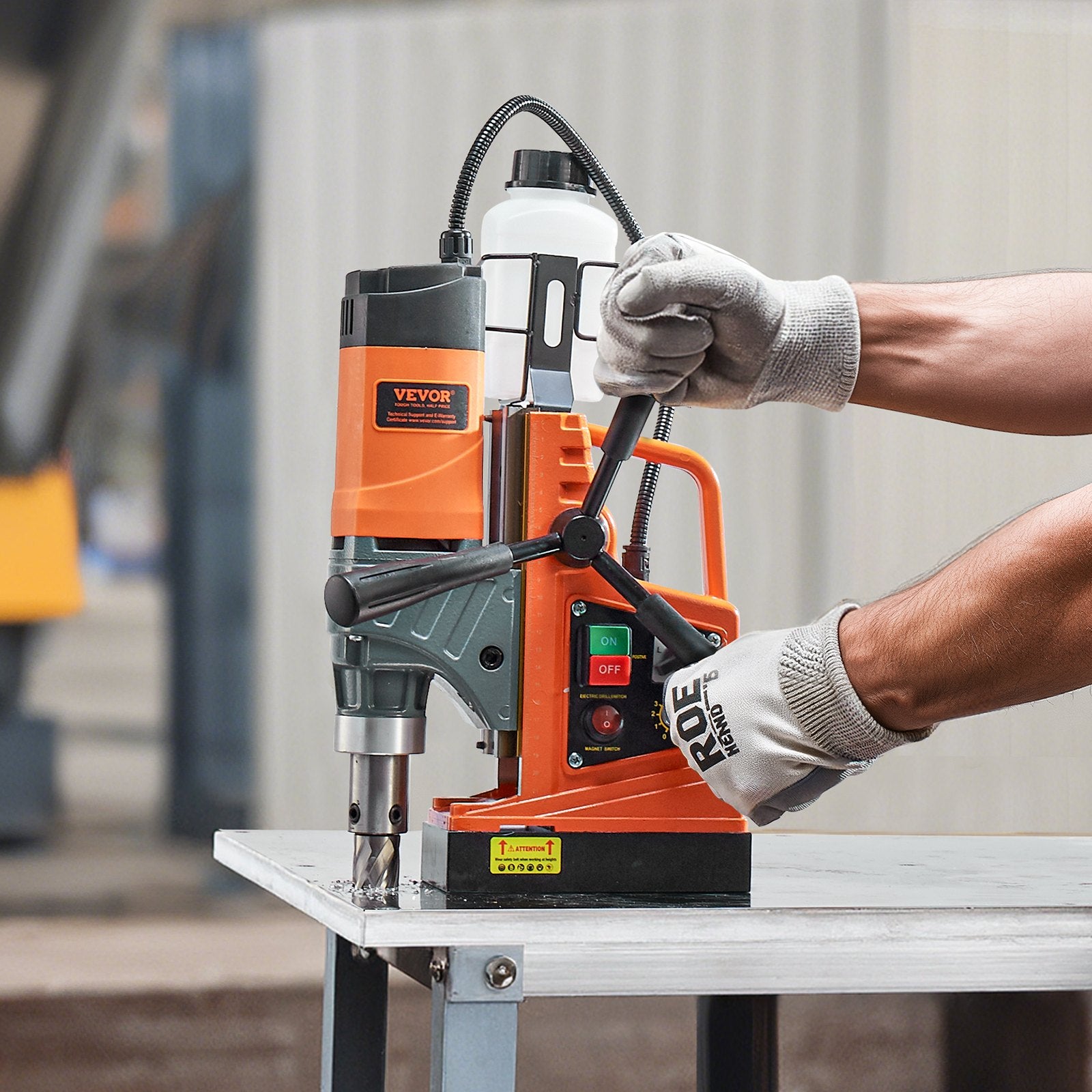 VEVOR Magnetic Drill, 1450W Motor 1.6 in Boring Diameter, 2810 lbf Portable Electric Mag Drill Press, with 2 Coring Bits, Variable Speed, Drilling Machine for Metal Surface, Home Improvement Industry