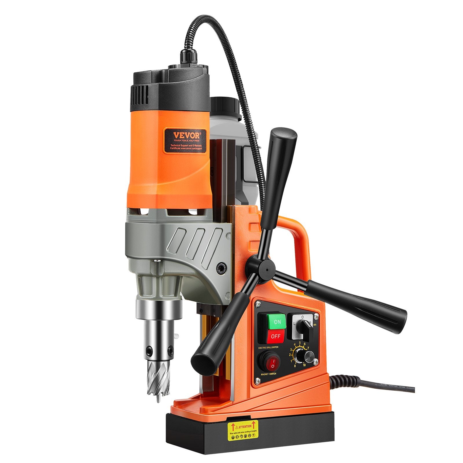 VEVOR Magnetic Drill, 1450W Motor 2 in Boring Diameter, 2878 lbf Portable Electric Mag Drill Press, with 6 Coring Bits, Variable Speed, Drilling Machine for Metal Surface, Home Improvement Industry