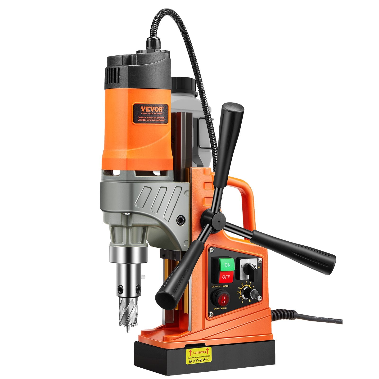 VEVOR Magnetic Drill, 1450W Motor 2 in Boring Diameter, 2878 lbf Portable Electric Mag Drill Press, with 6 Coring Bits, Variable Speed, Drilling Machine for Metal Surface, Home Improvement Industry