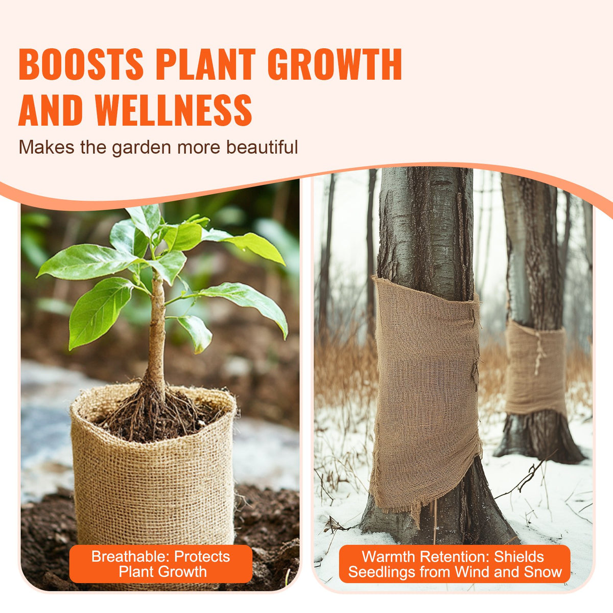 VEVOR Burlap Fabric Roll, 1016 mm x 22.86 m & 50 x 50 Density Wide Natural Burlap Fabric Rolls, Jute Fabric Burlap Tree Wrap Roll, for Decor, Crafts, Wedding, Gardening, Plant & Tree Winter Covering