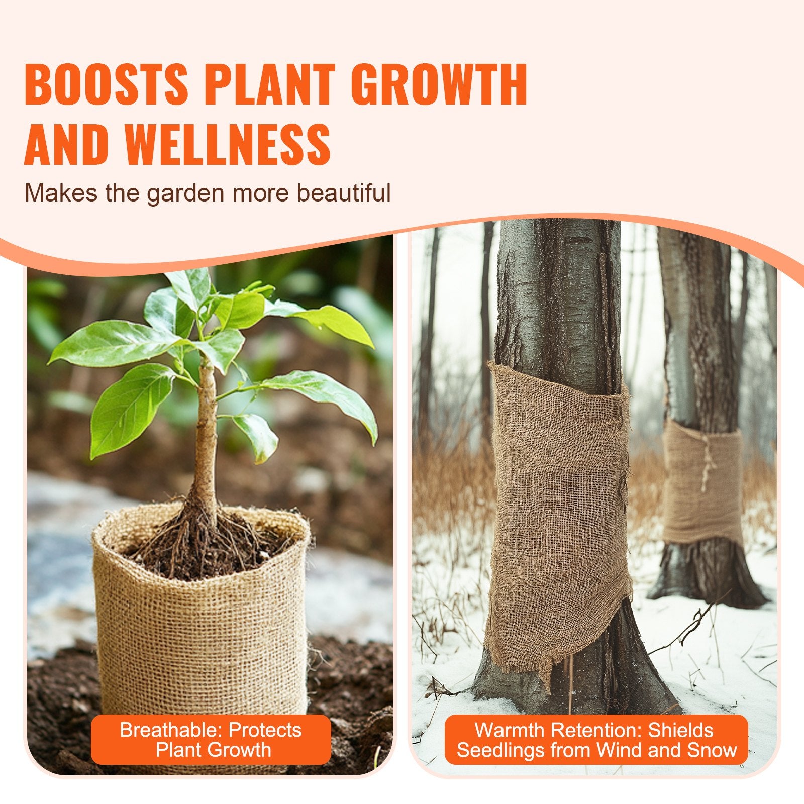 VEVOR Burlap Fabric Roll, 1016 mm x 22.86 m & 50 x 50 Density Wide Natural Burlap Fabric Rolls, Jute Fabric Burlap Tree Wrap Roll, for Decor, Crafts, Wedding, Gardening, Plant & Tree Winter Covering