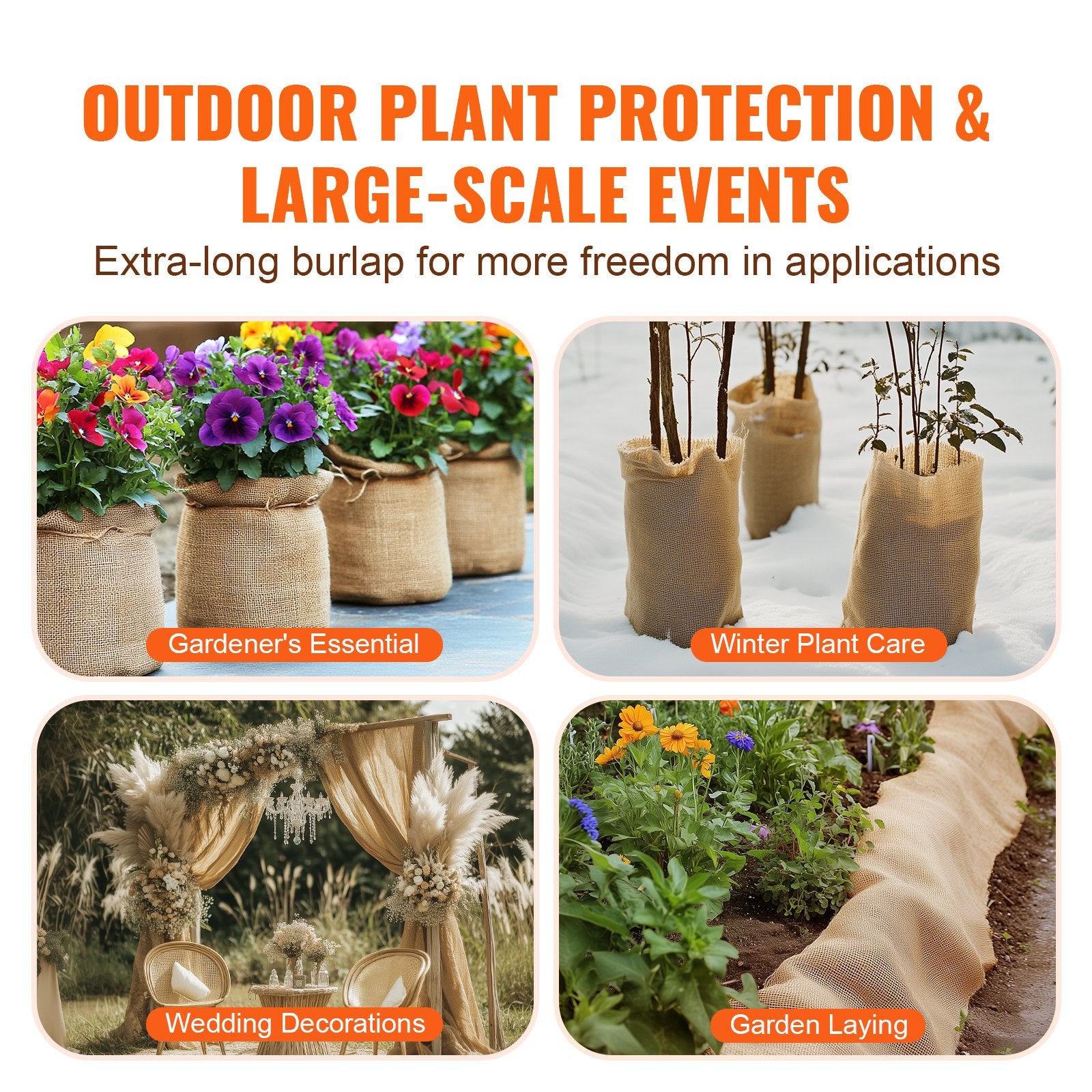 VEVOR Burlap Fabric Roll, 1016 mm x 22.86 m & 50 x 50 Density Wide Natural Burlap Fabric Rolls, Jute Fabric Burlap Tree Wrap Roll, for Decor, Crafts, Wedding, Gardening, Plant & Tree Winter Covering