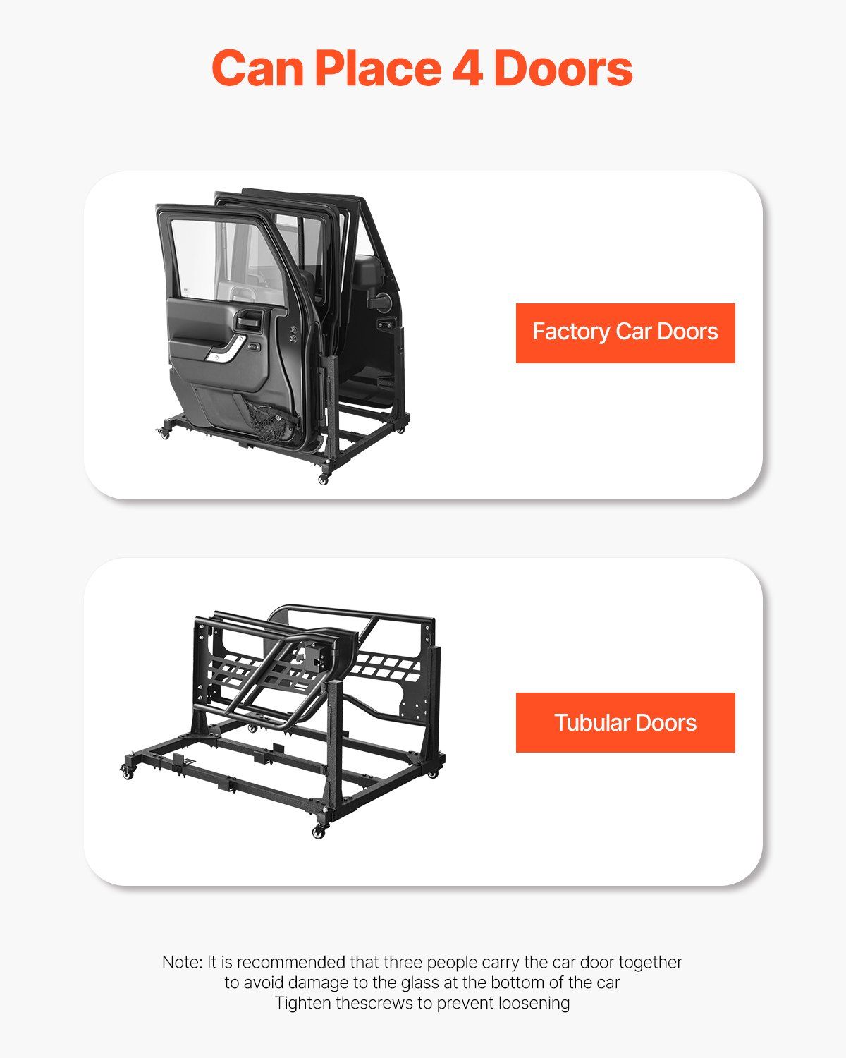 Jeep Door Storage Cart, 4 Doors Moveable Storage Cart Rack with Thickened Rubber Cushion, Sturdy Car Door Holder Cart Fit for Jeep Wrangler JK JKU JL Gladiator
