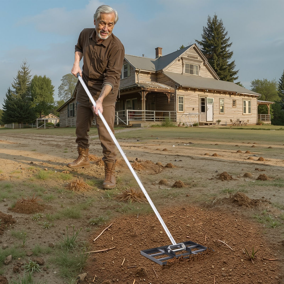 VEVOR 254 x 430 mm Lawn Leveling Rake 1980 mm Adjustable Handle for Yard Golf Court