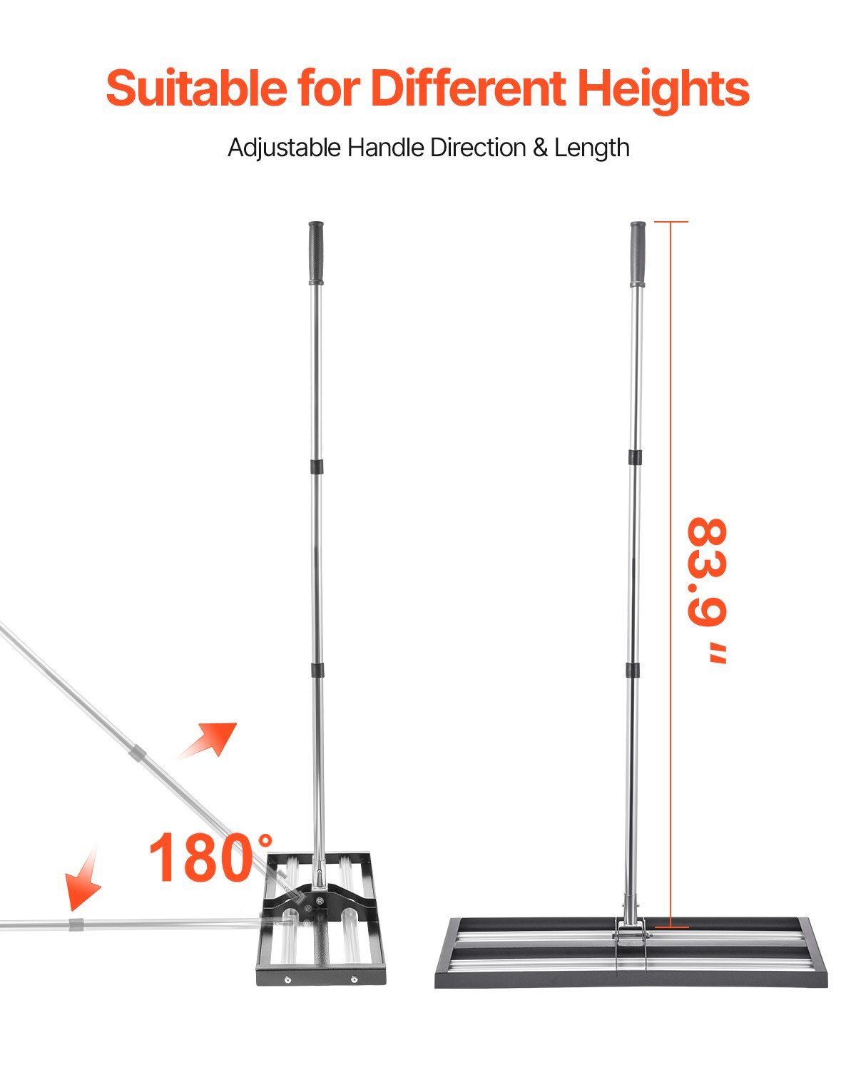 254 x 762 mm Lawn Leveling Rake with 2130 mm Adjustable Handle for Yard Garden