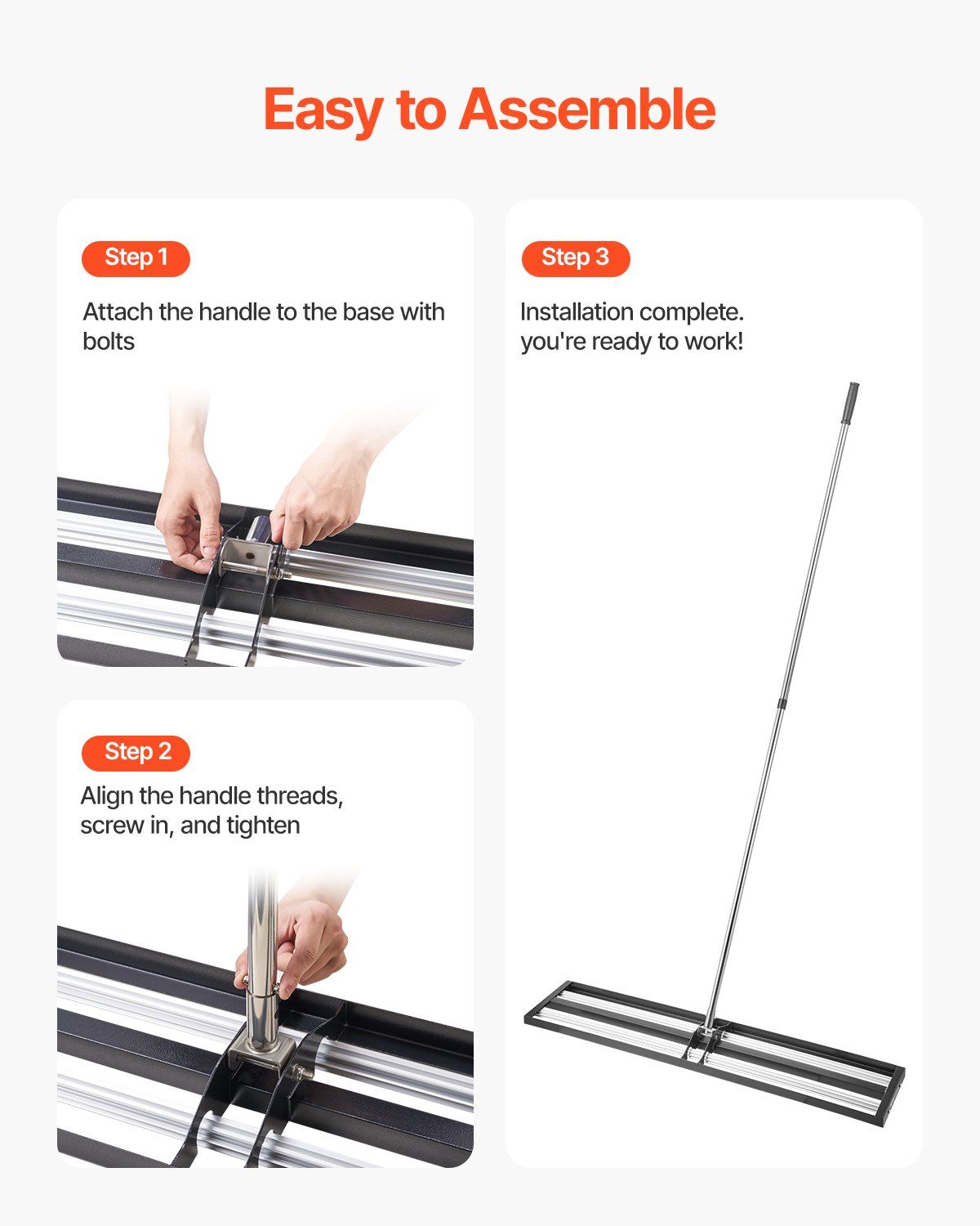 254 x 1219 mm Lawn Leveling Rake with 2130 mm Adjustable Handle for Yard Garden