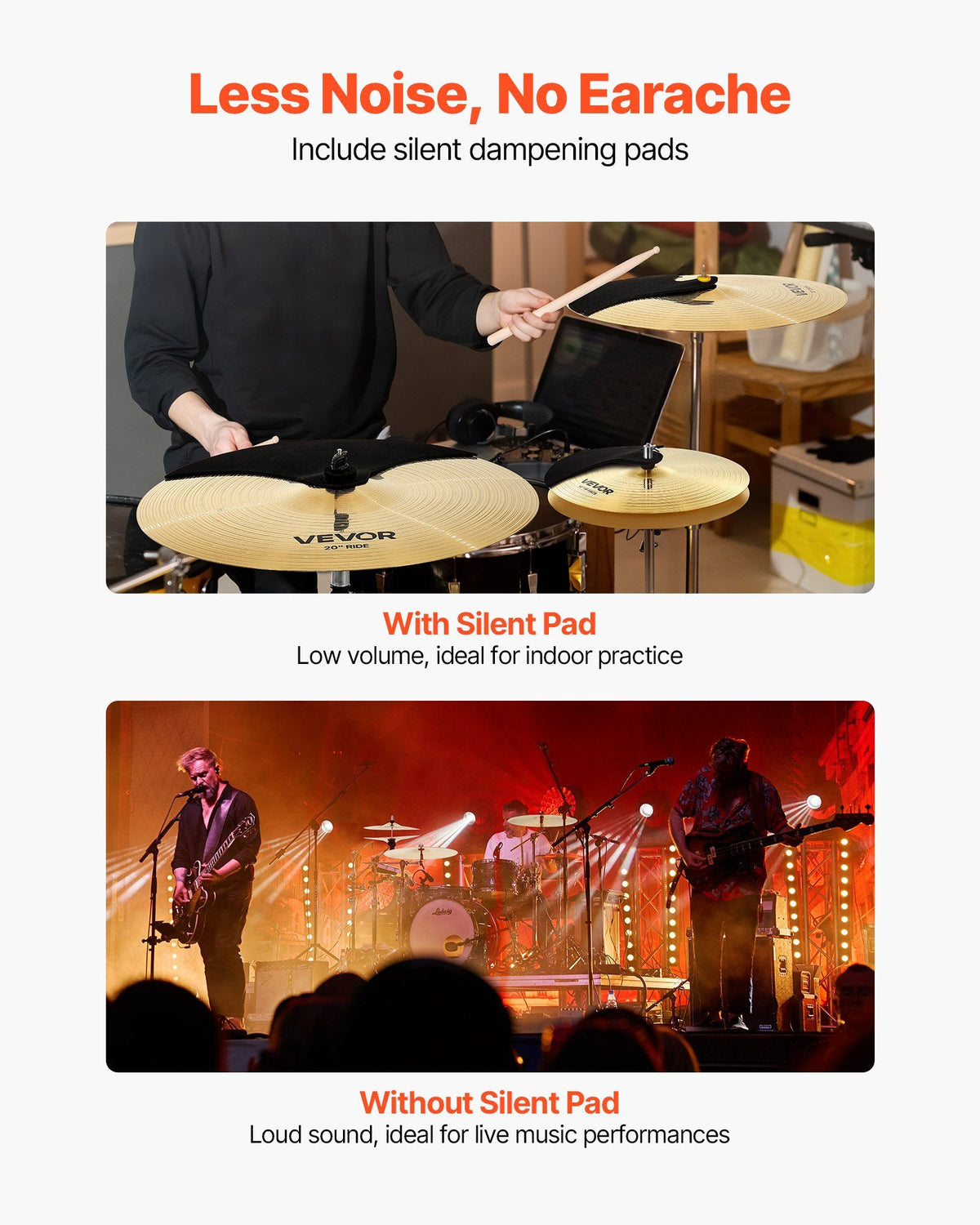 Cymbal Pack, 3 Pieces Cymbals for Drum Set, Alloy Cymbals Drum Set Includes 35.5 cm Hi-Hats, 40 cm Crash, 50.5 cm Ride, Drumsticks & Cymbal Bag, Alloy Cymbal Pack for Drummer, Bright Copper
