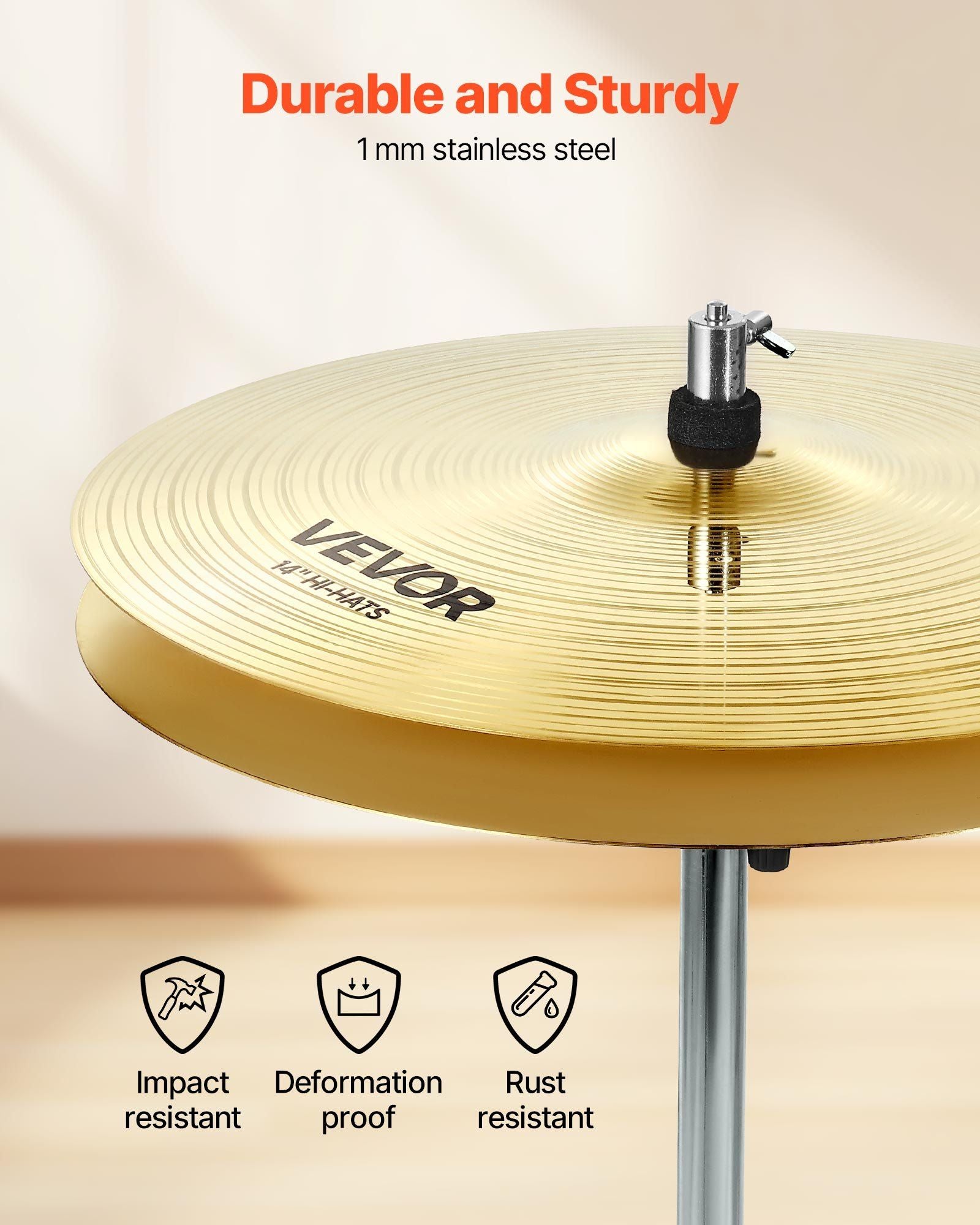 Cymbal Pack, 6 Pieces Cymbals for Drum Set, Alloy Cymbals Drum Set Includes 35.5 cm Hi-Hats, 40 cm Crash, 45.5 cm Crash, 50.5 cm Ride, 25.4 cm Splash, 40 cm China, Drumsticks & Cymbal Bag