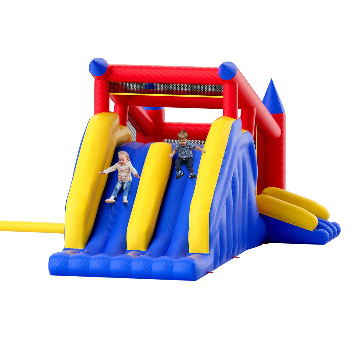 VEVOR Inflatable Bounce House, Outdoor High Quality Playhouse Trampoline, Jumping Bouncer with Blower, Slide, and Storage Bag, Family Backyard Bouncy Castle, for Kid Ages 3_8 Years, 4.6x2.6x2.3m
