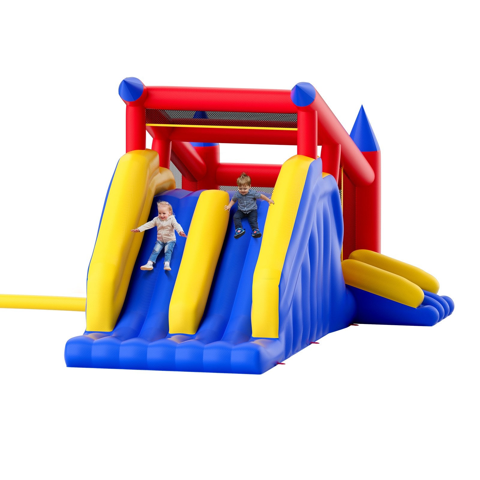 VEVOR Inflatable Bounce House, Outdoor High Quality Playhouse Trampoline, Jumping Bouncer with Blower, Slide, and Storage Bag, Family Backyard Bouncy Castle, for Kid Ages 3_8 Years, 4.6x2.6x2.3m