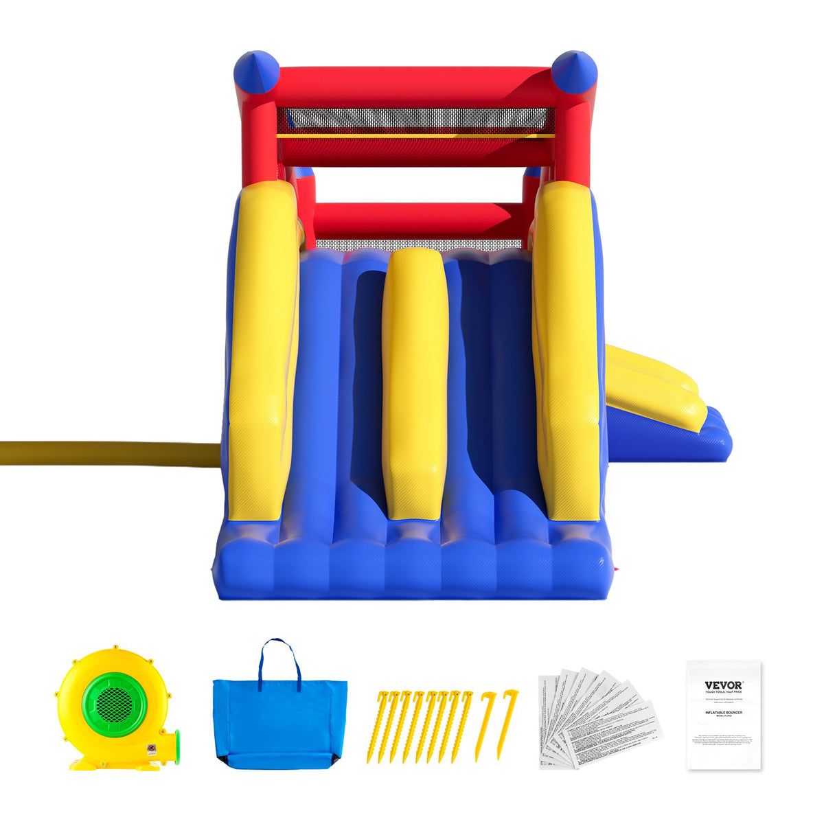 VEVOR Inflatable Bounce House, Outdoor High Quality Playhouse Trampoline, Jumping Bouncer with Blower, Slide, and Storage Bag, Family Backyard Bouncy Castle, for Kid Ages 3_8 Years, 4.6x2.6x2.3m