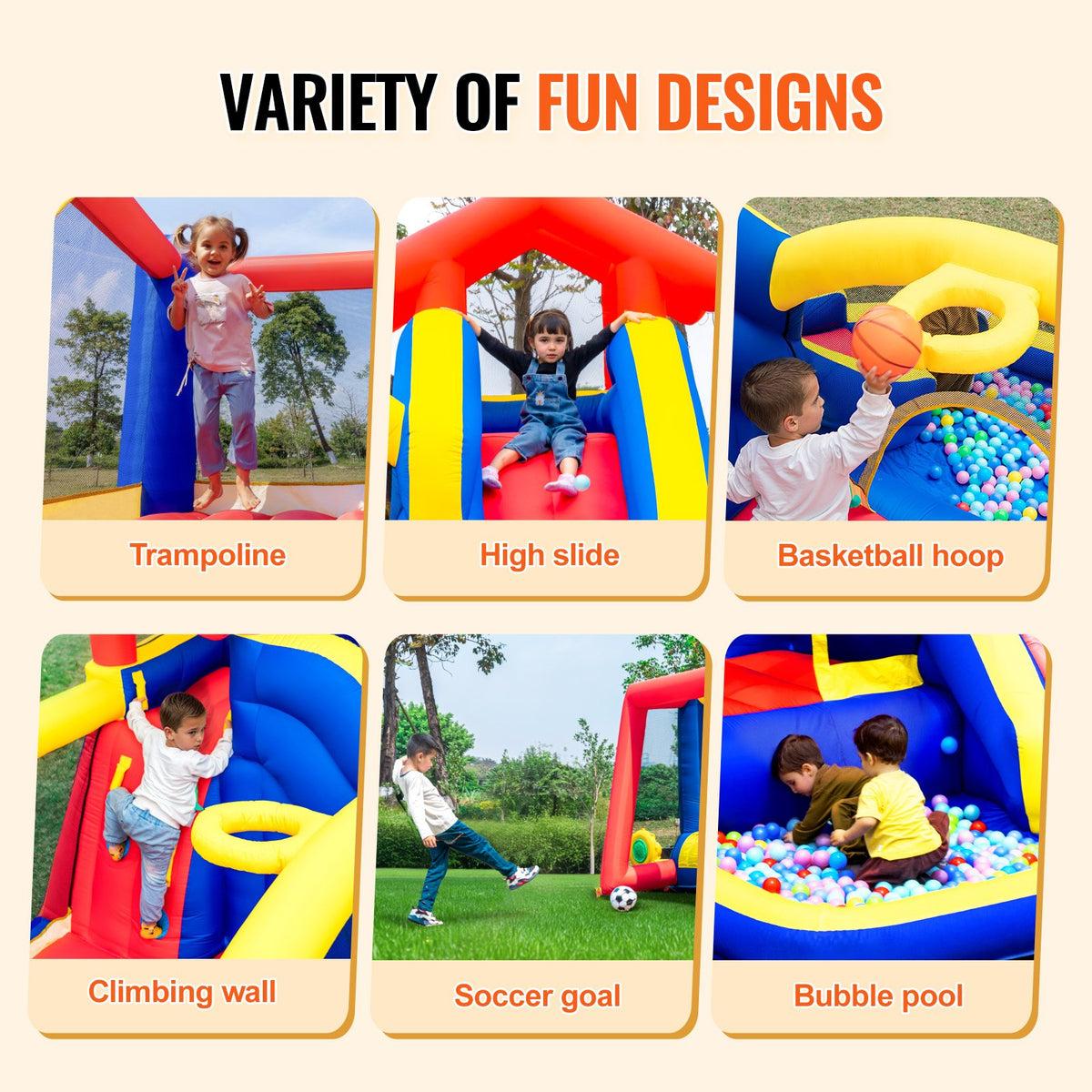 VEVOR Inflatable Bounce House, Outdoor High Quality Playhouse Trampoline, Jumping Bouncer with Blower, Slide, and Storage Bag, Family Backyard Bouncy Castle, for Kid Ages 3_8 Years, 3.3x3x2.3m