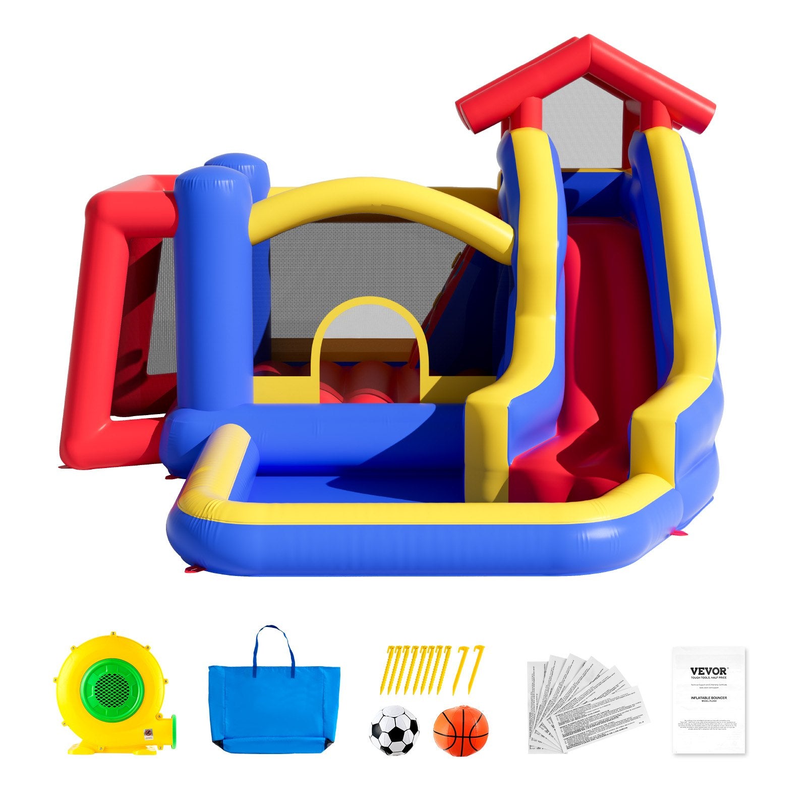 VEVOR Inflatable Bounce House, Outdoor High Quality Playhouse Trampoline, Jumping Bouncer with Blower, Slide, and Storage Bag, Family Backyard Bouncy Castle, for Kid Ages 3_8 Years, 3.3x3x2.3m