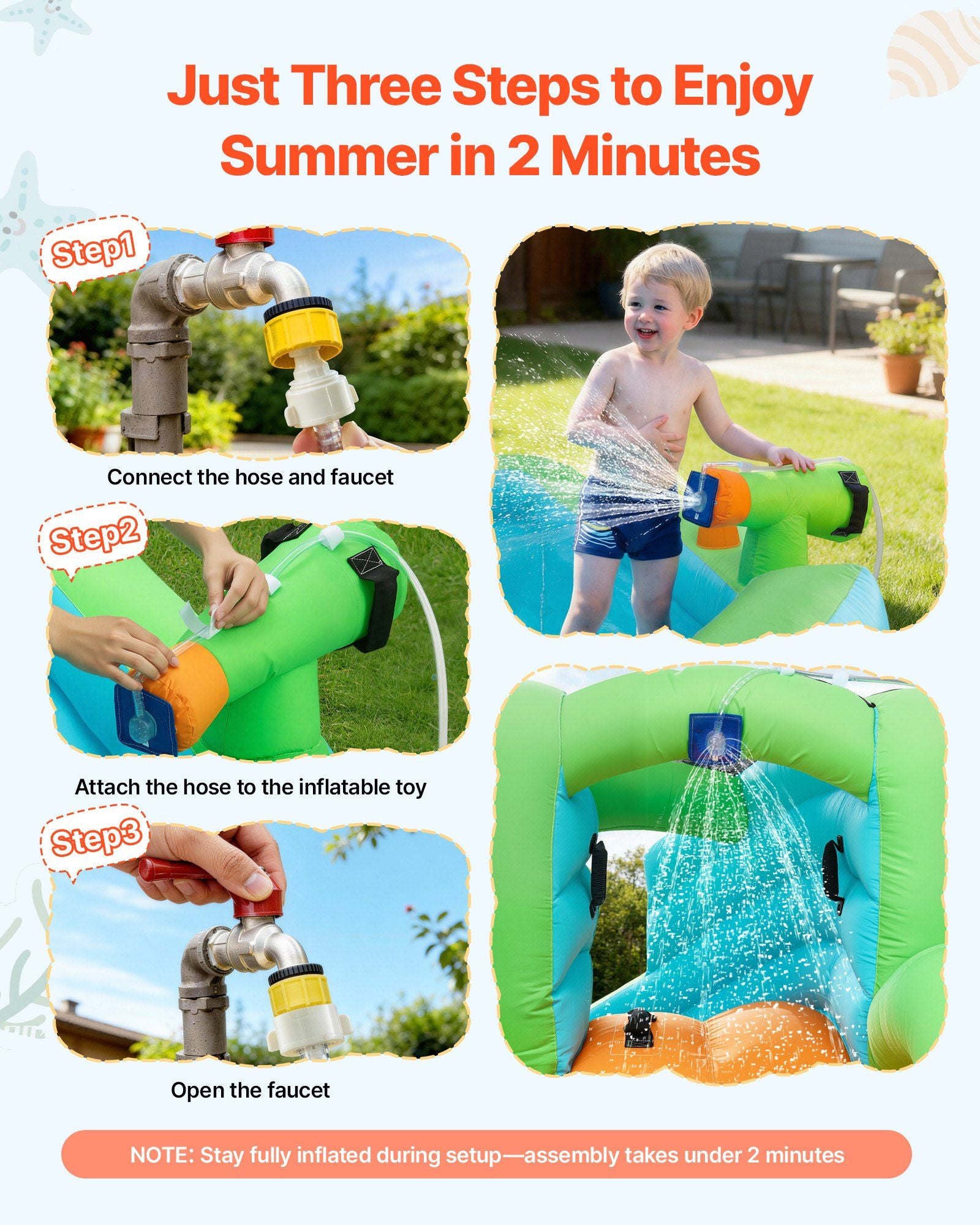 Inflatable Bounce House, 3.4 x 3.74 x 2.13 m Inflatable Bounce House Water Slide, Bouncer Castle with Castle Bounces, Basketball Hoop, Splash Pool & Water Ring Toss, for 3 to 4 Kids Ages 3 to 8